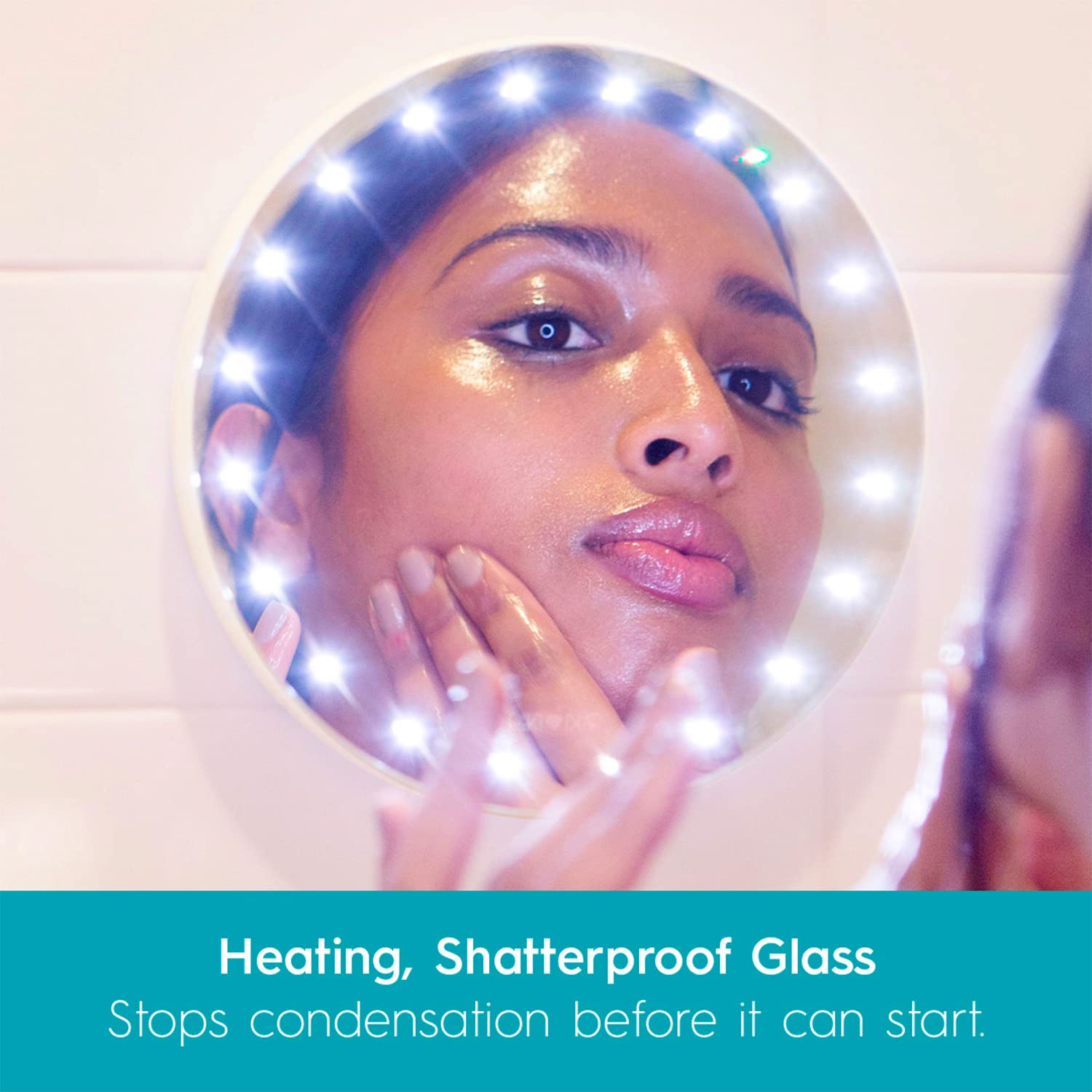 RIKI LOVES RIKI GLAMCOR Fogless Shower Mirror with LED Lights - Heated Anti-Fog Glass, Magnetic Mount, Rechargeable Battery - Perfect for Shaving & Skincare in Bathroom