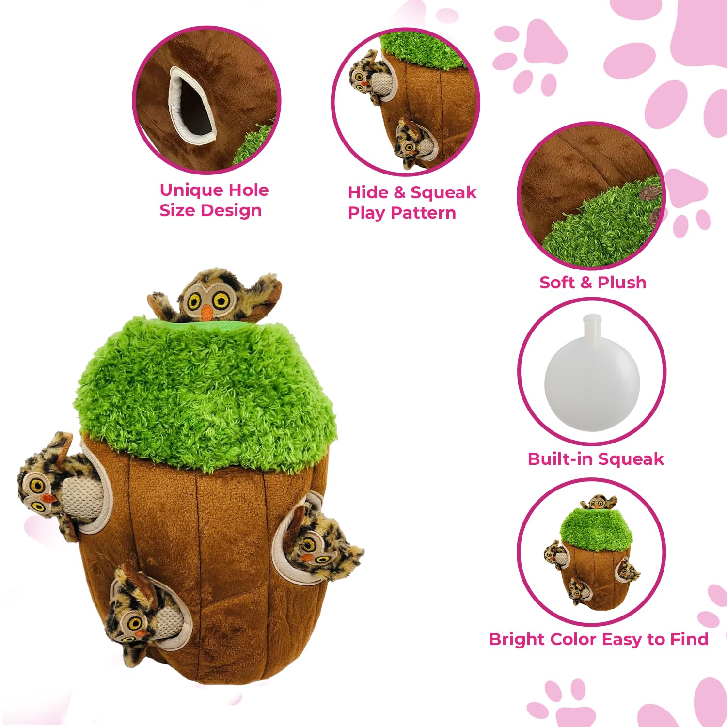 Interactive Hide & Seek Dog Toy Tree with Squeaky Plush Owls - Puzzle Enrichment Toy for Small & Medium Dogs - Chew-Resistant Multipack for Mental Stimulation (Large Size) - Perfect for Indoor Playtime & Training Sessions