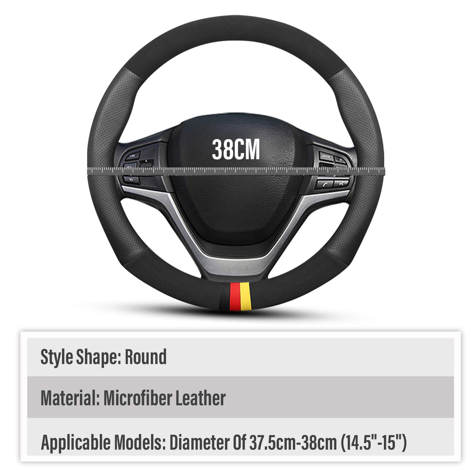 Ergocar Sport Microfiber & PU Leather Steering Wheel Cover - Non-Slip Grip, Universal Fit for 38cm (15
