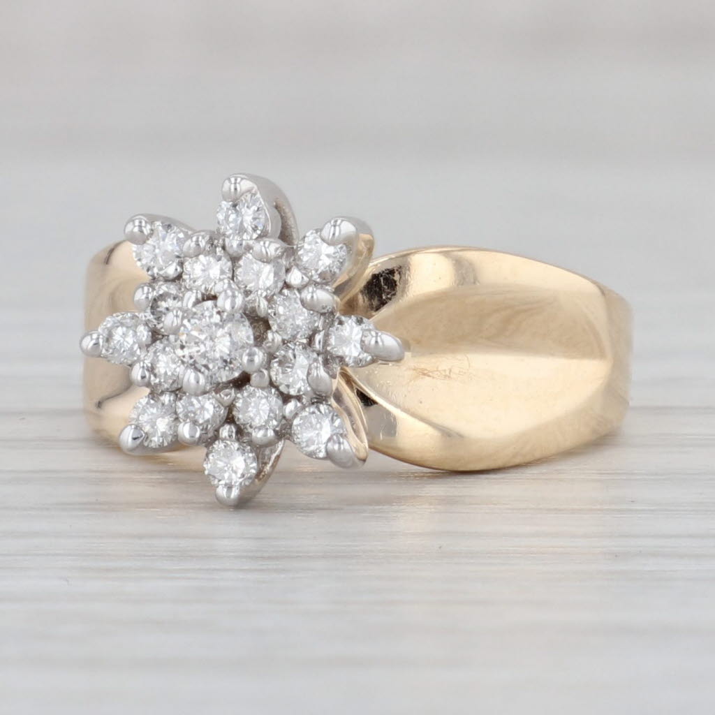 0.47ctw Diamond Flower Cluster Engagement Ring 14k Yellow Gold Size 6.25 - Perfect for Proposals, Anniversaries & Romantic Occasions