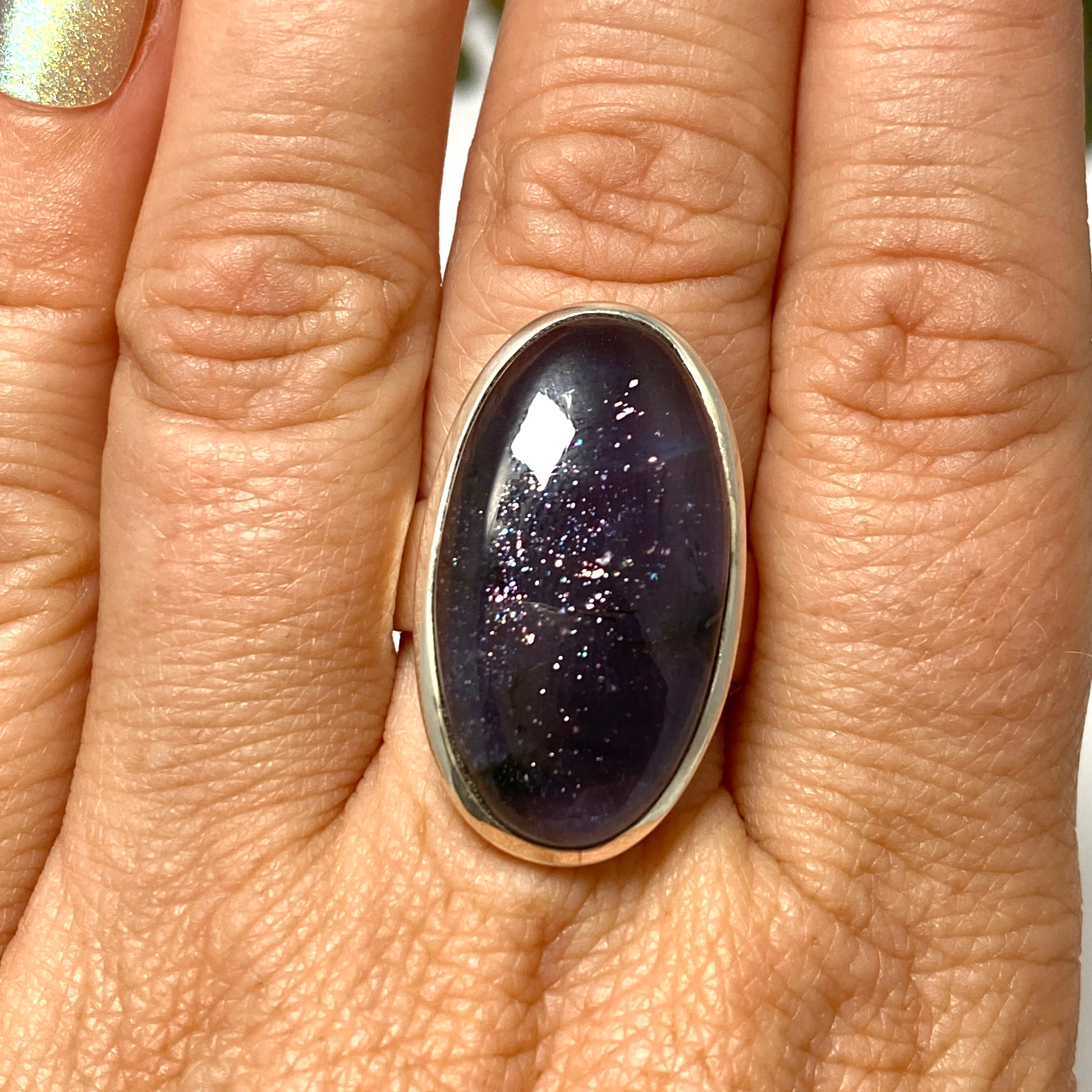 Iolite Sunstone Oval Cabochon Ring - Size 8.5 PRGJ661 - Perfect for Wedding, Engagement & Everyday Jewelry