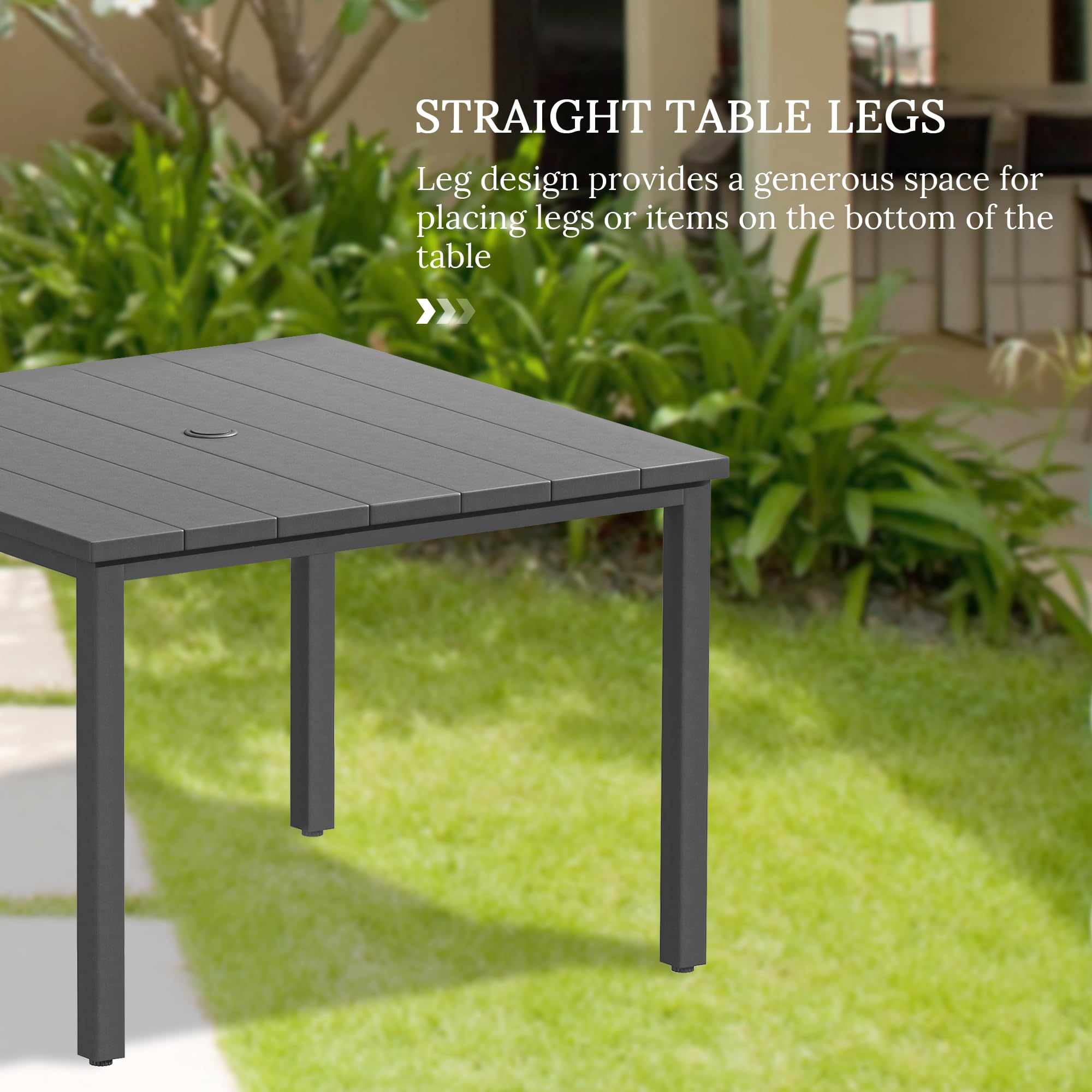 VICLLAX 40.2 Inch Square Outdoor Dining Table for 4 People - All-Weather Metal Patio Table with Umbrella Hole - Grey Garden Table for Lawn, Backyard, Deck & Poolside Dining