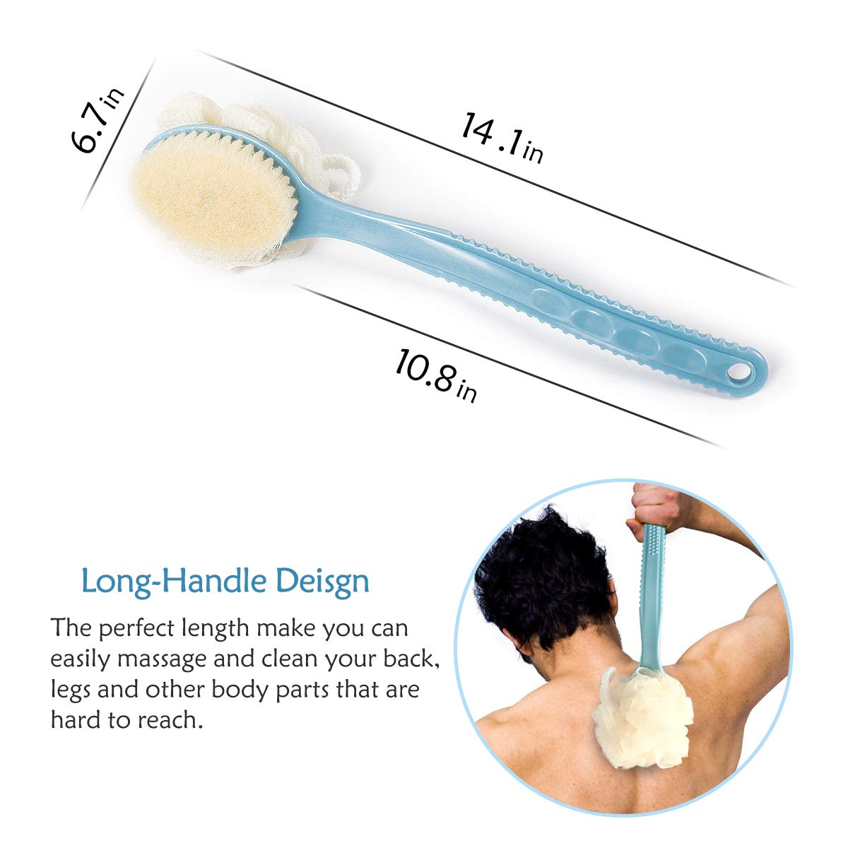 UTHAPI 2 in 1 Bath Body Brush with Soft Loofah & Bristles - Long Handle Back Scrubber for Wet/Dry Use - Exfoliating Shower Brush for Women & Men - Perfect for Body, Face & Spa Washing - Ideal for Deep Cleansing & Relaxing Shower Experience