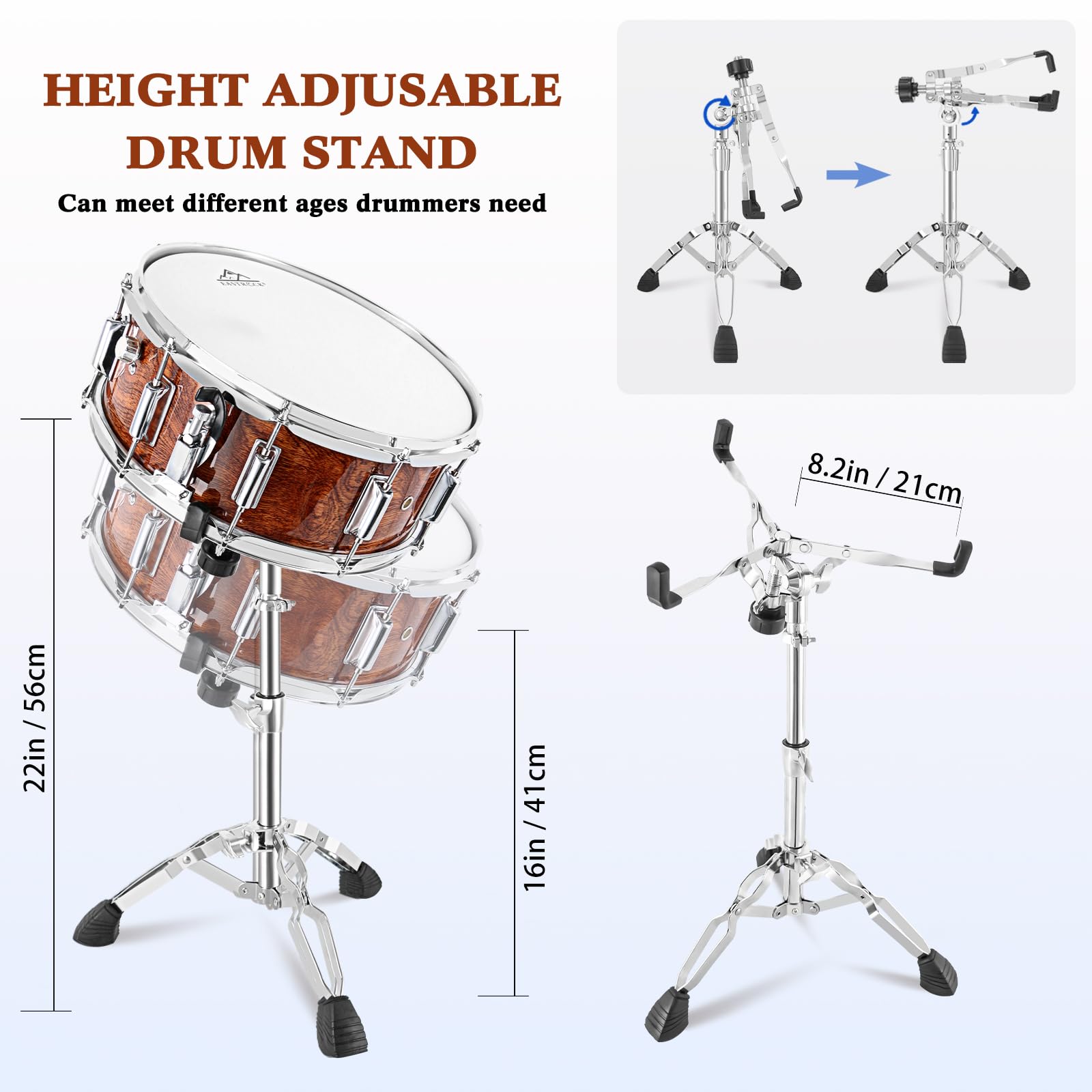 EASTROCK 14x5.5 Inch Snare Drum Set for Beginners - Includes Gig Bag, Drumsticks, Stand & Keys - Coated Tiger-Stripe Drum Head - Perfect for Students, Practice & Live Performances