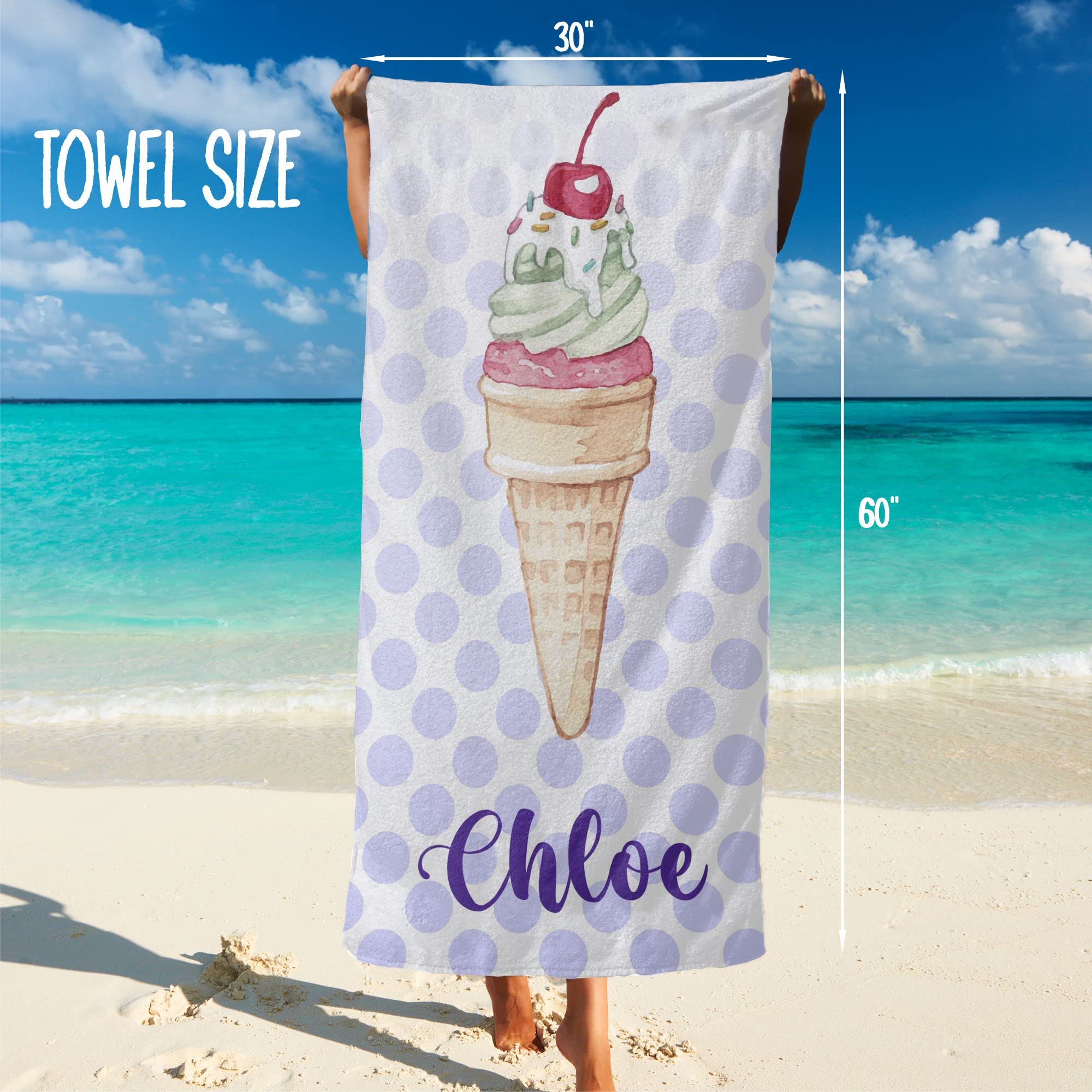 Custom Personalized Beach Towels with Names - 30x60 Inch Floral Print Striped Towel for Women, Kids, Girls & Boys | Cute Fruit Design Summer Beach Towel for Pool, Vacation & Outdoor Activities