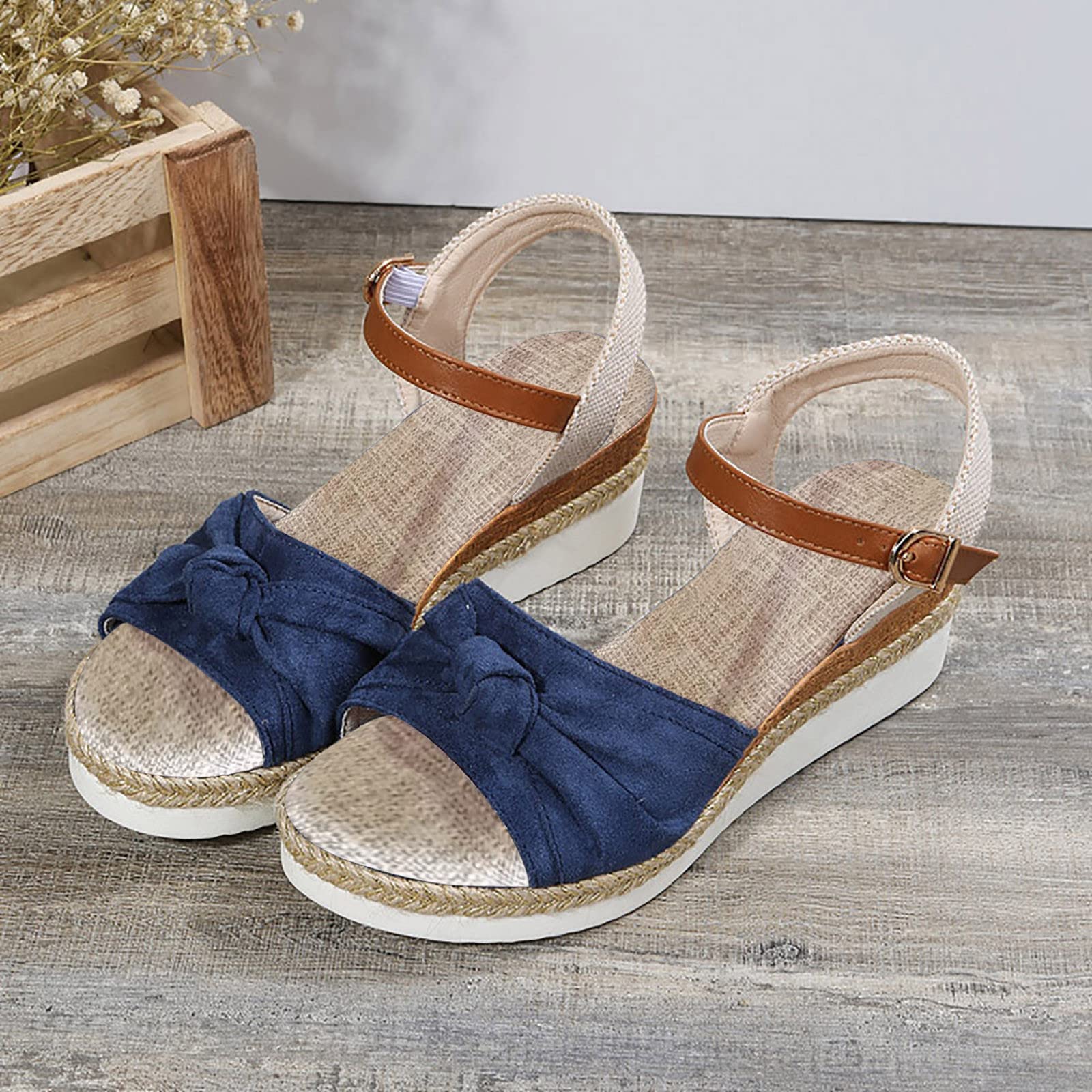 EMRELOD Women's Comfortable Orthopedic Wedge Sandals with Ankle Strap - Platform Espadrille Summer Beach Shoes for Casual Outings & Dressy Occasions (Blue, Size 9) | Perfect for Walking, Travel, and Outdoor Activities