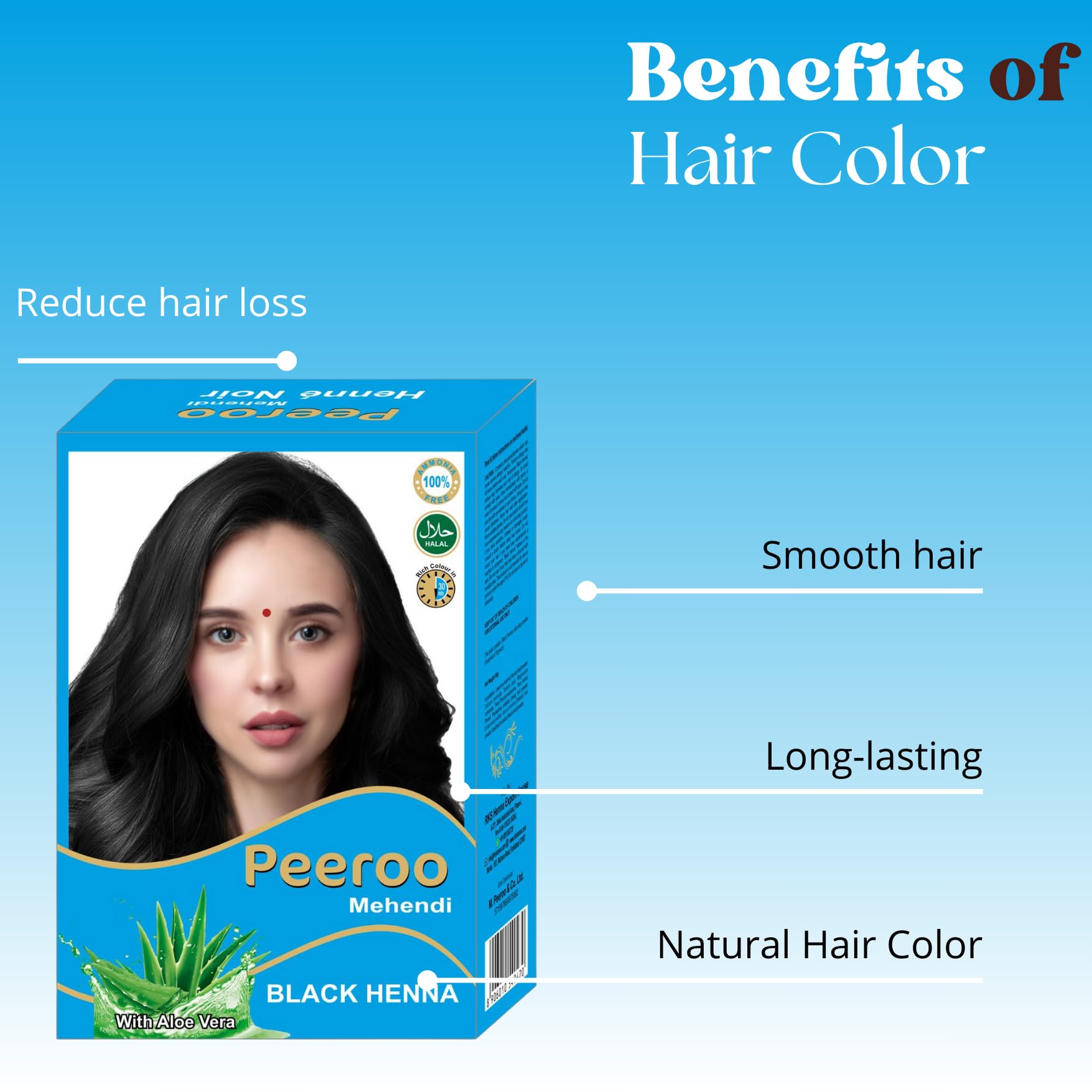 RKS Natural Peeroo Hair Color Powder - Black Herbal Hair Dye for Men & Women | Ammonia-Free, Chemical-Free | 60g | Covers Gray Hair, Enhances Natural Color | Perfect for Home Use & Salon Styling
