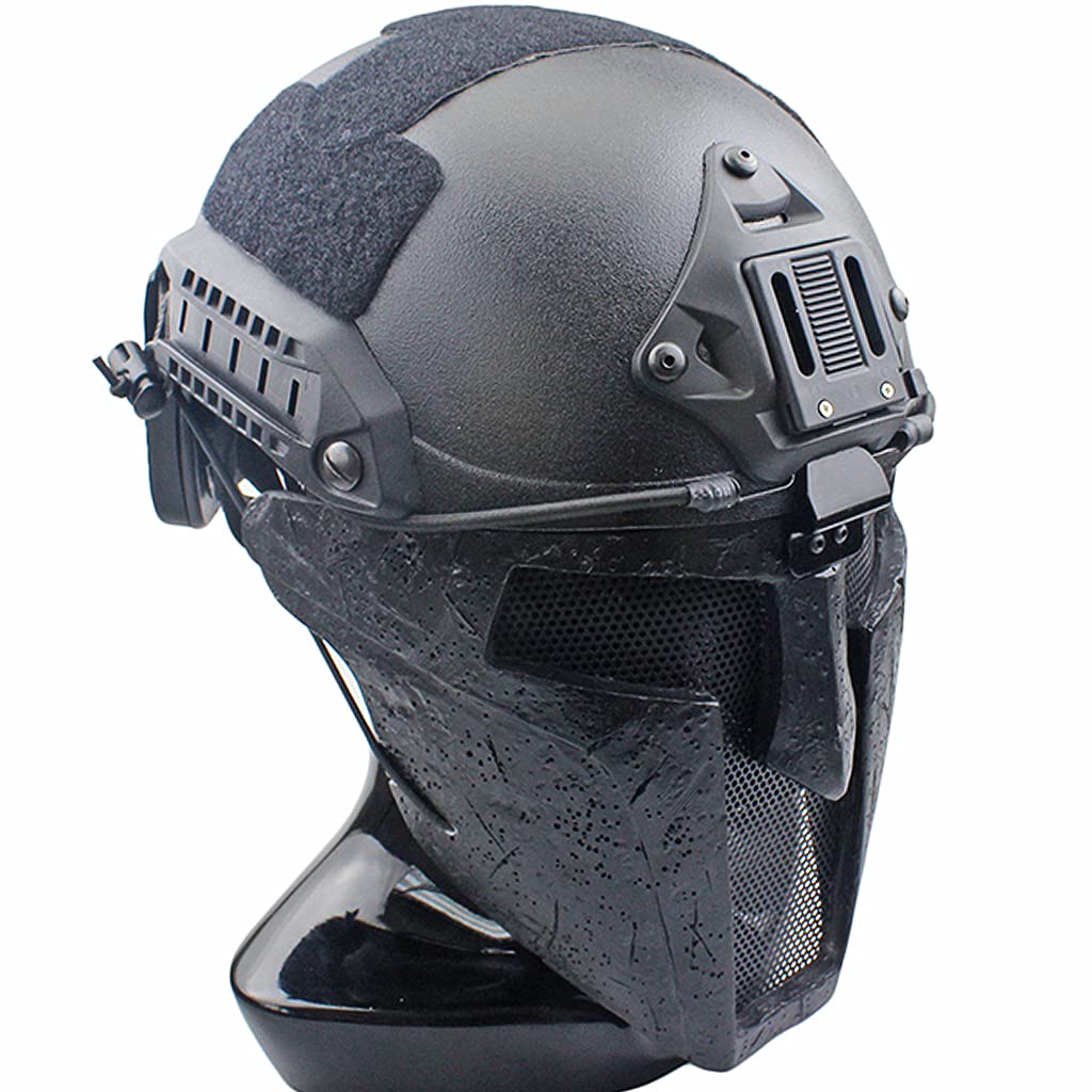Tactical Helmet Set with Spartan Warrior Airsoft Mask - Adjustable Side Rails & NVG Mount for Paintball, Airsoft, Hunting & Military Simulation | Perfect for Halloween Costumes & CS Wargame Tactical Gear