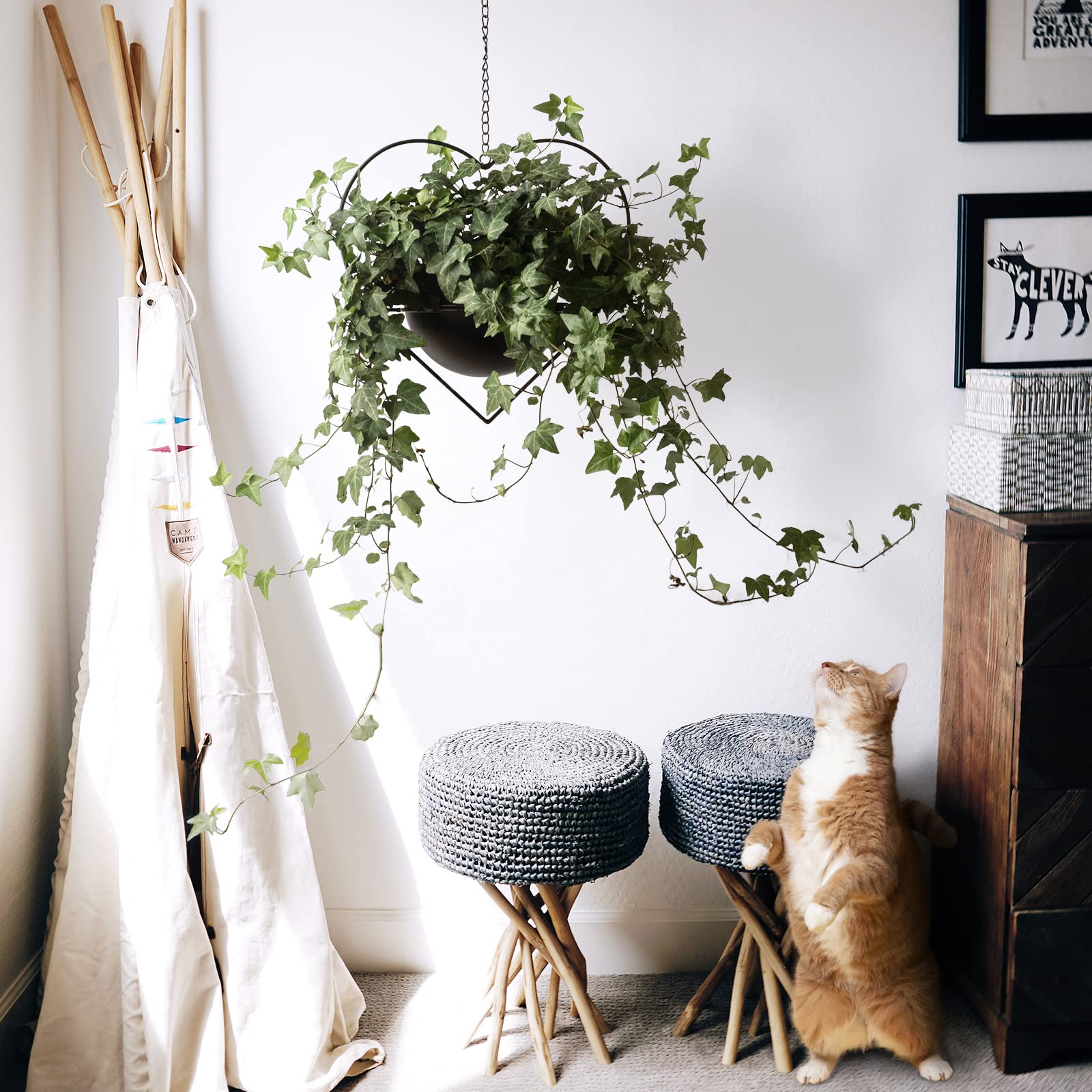 Boho Heart Shaped Hanging Plant Holder - 2 Pack with 6