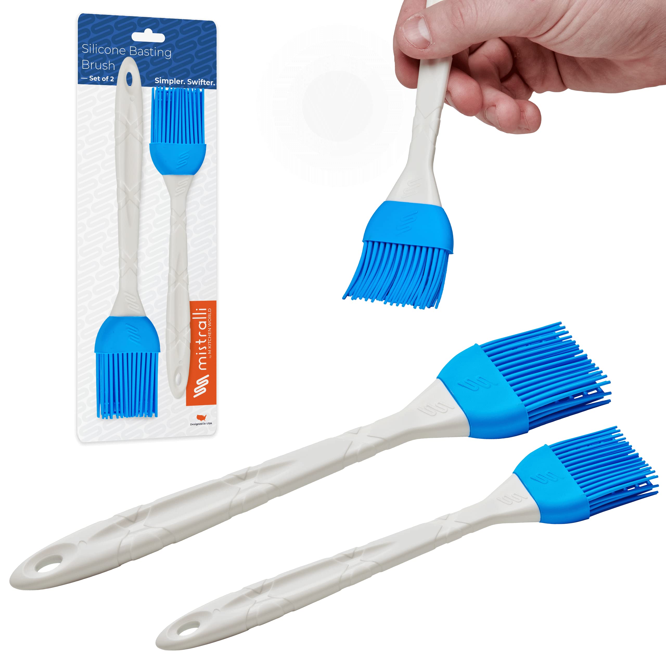 MKITCHEN WORLD 2-Pack Silicone Pastry Brush Set - Heat-Resistant Basting Brushes with Grid for Cooking, Baking, BBQ - Perfect for Sauces, Butter, Oil & Glazes (Ideal for Grilling, Cake Decorating & Kitchen Use)