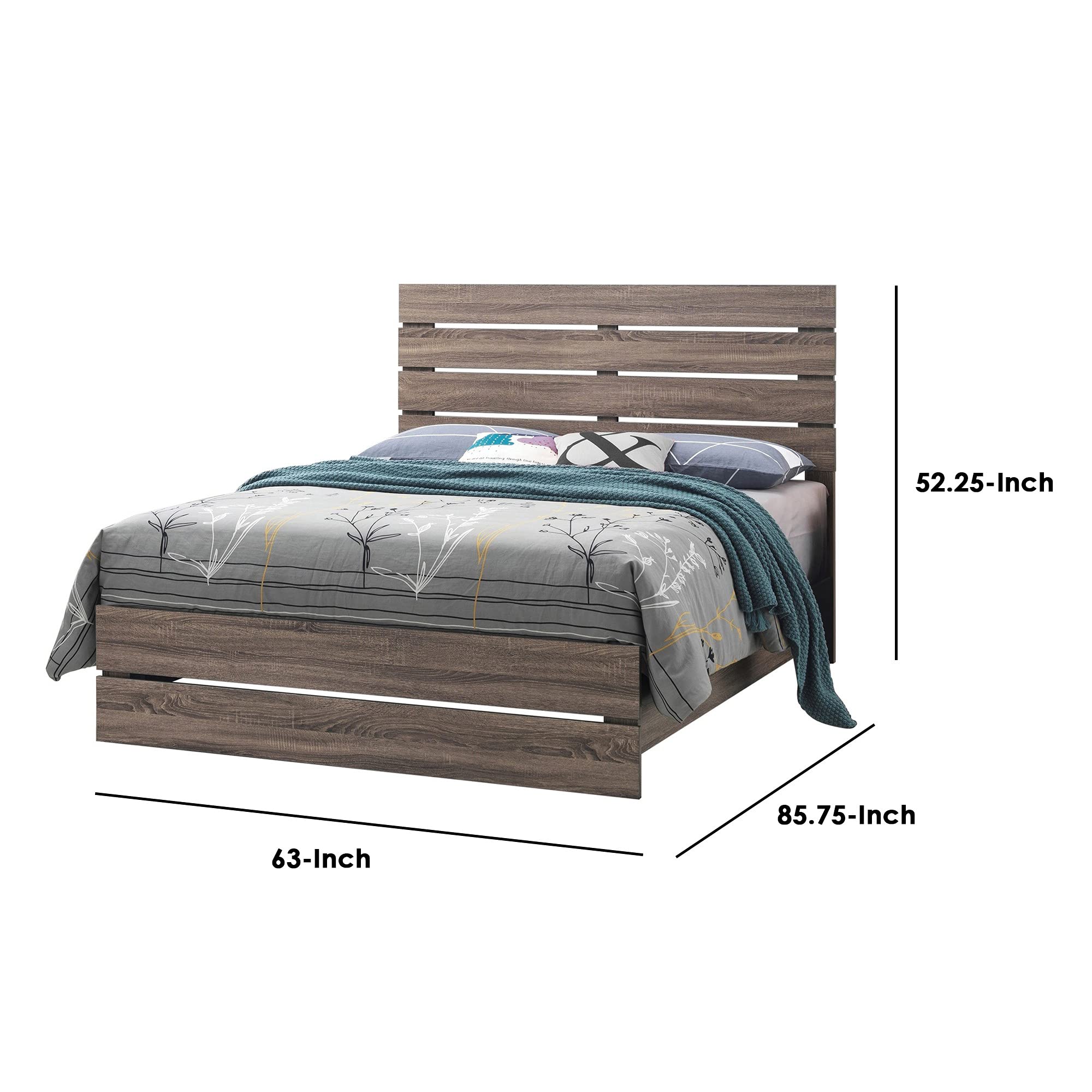 Benjara BM242644 Queen Size Bed Frame with Panel Headboard & Footboard in Rich Brown - Perfect for Master Bedroom, Guest Room & Modern Home Decor