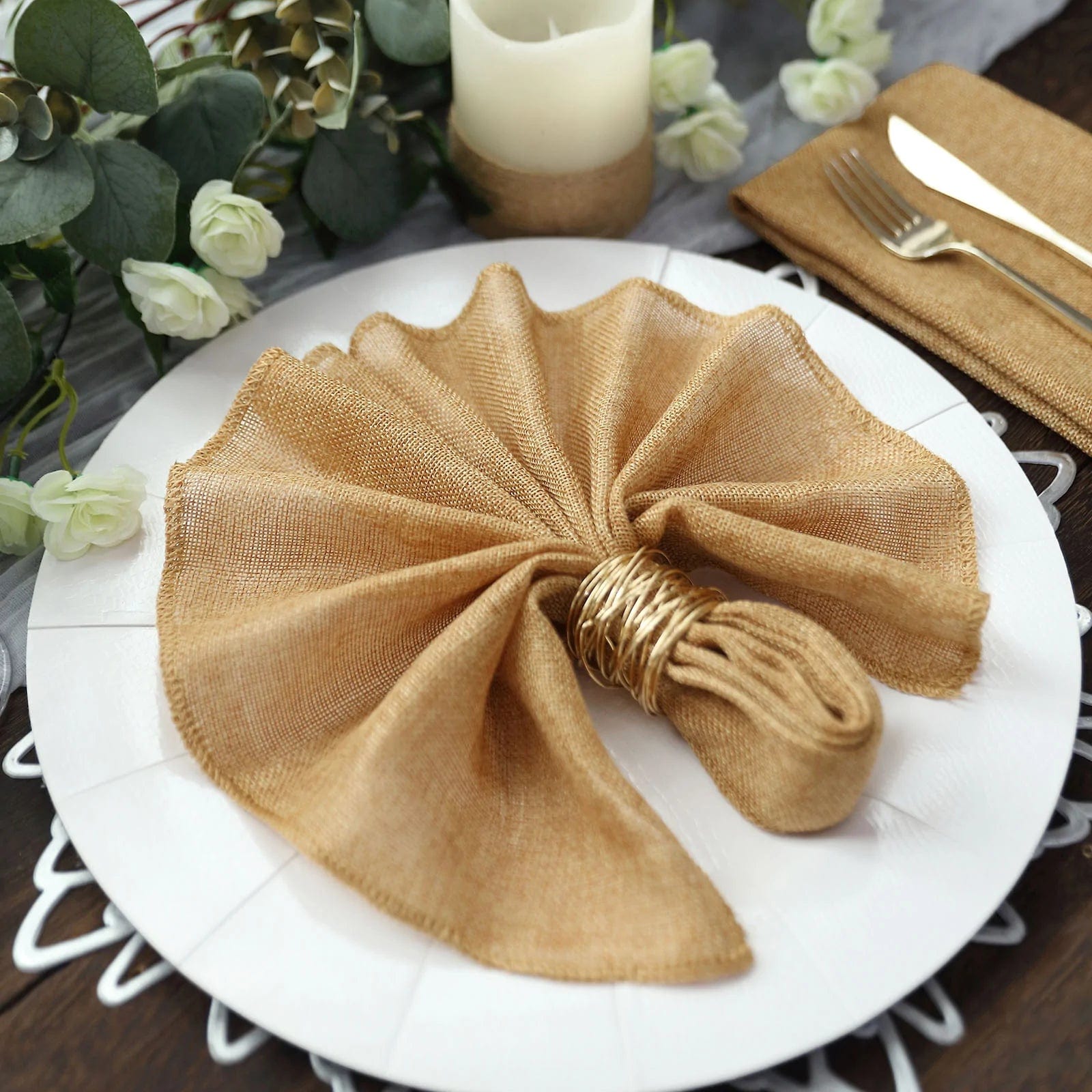 5 Rustic 19x19 Faux Burlap Dinner Napkins - Perfect for Farmhouse Weddings, Holiday Tablescapes & Rustic Home Decor
