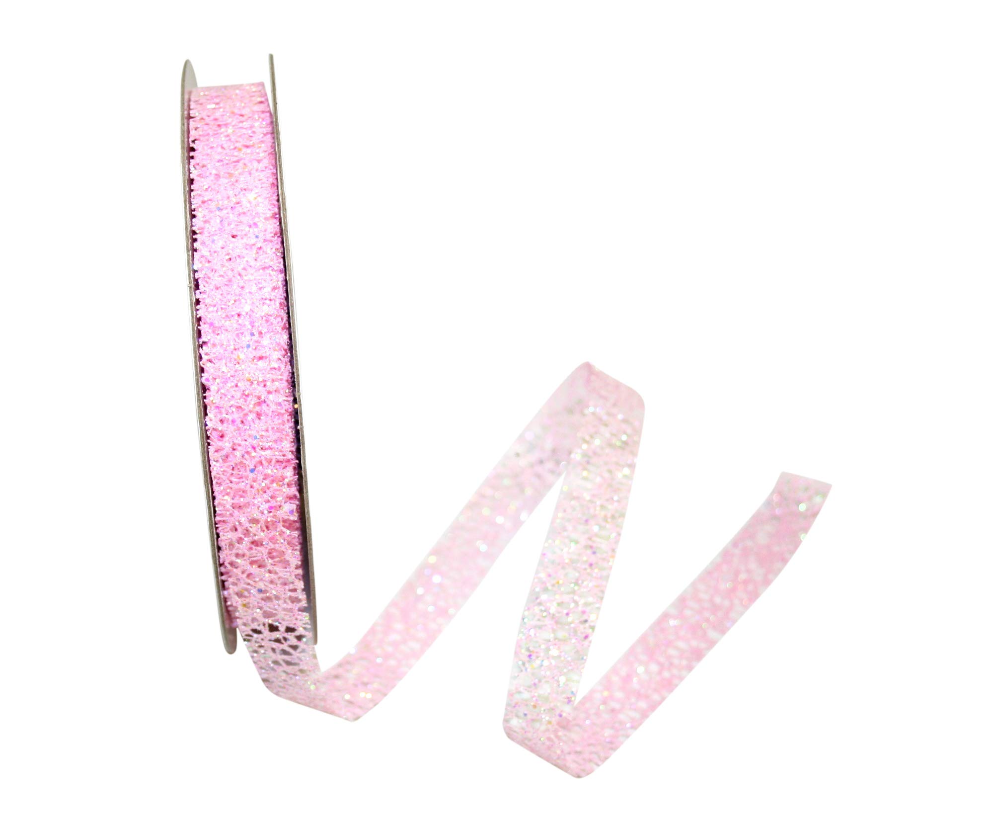 Reliant 5/8 Inch x 25 Yards Pink Glitter Web Mesh Ribbon - Perfect for Gift Wrapping, Party Decorations, DIY Crafts & Scrapbooking