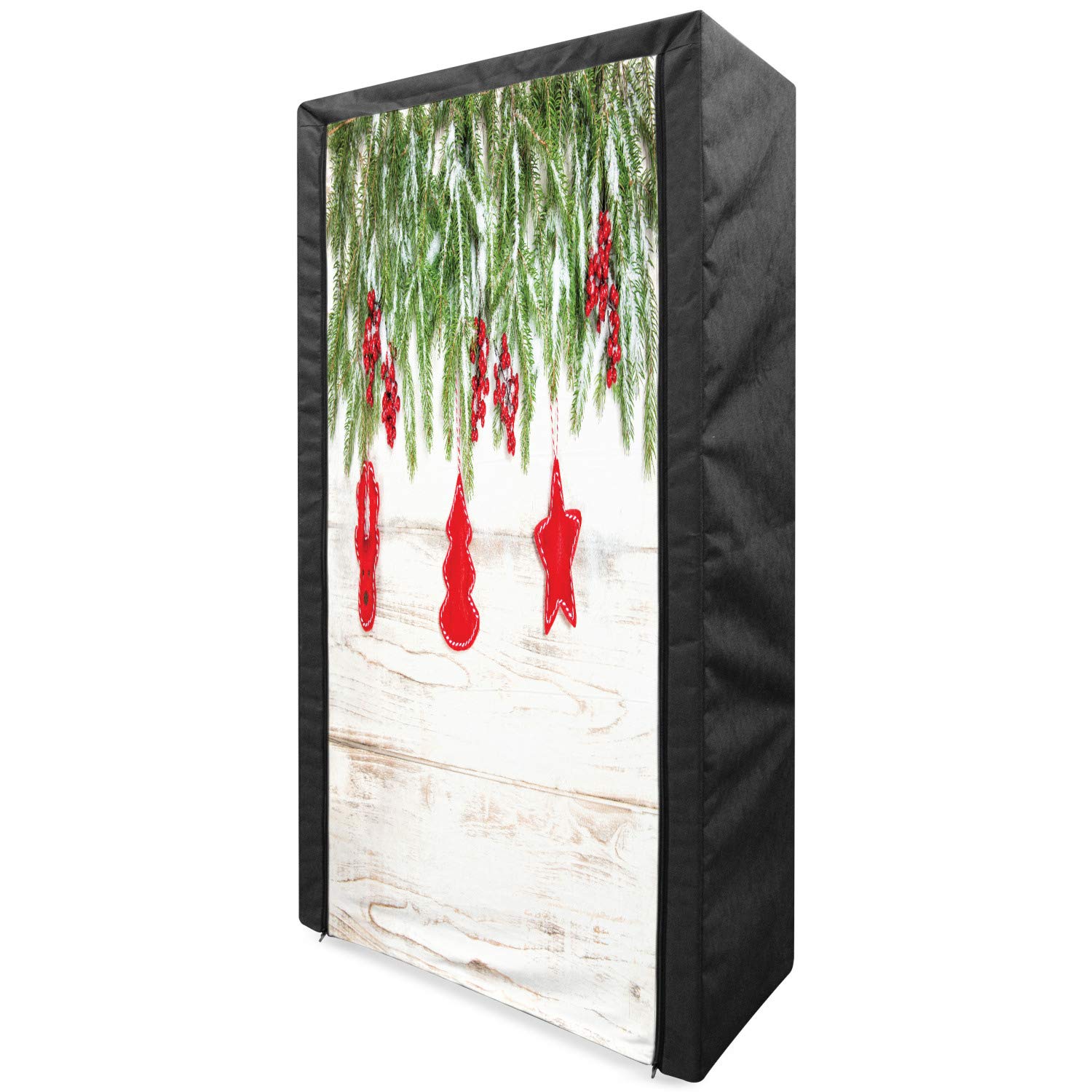 Ambesonne Christmas Portable Fabric Wardrobe with Noel Tree Branches Design - 33.5