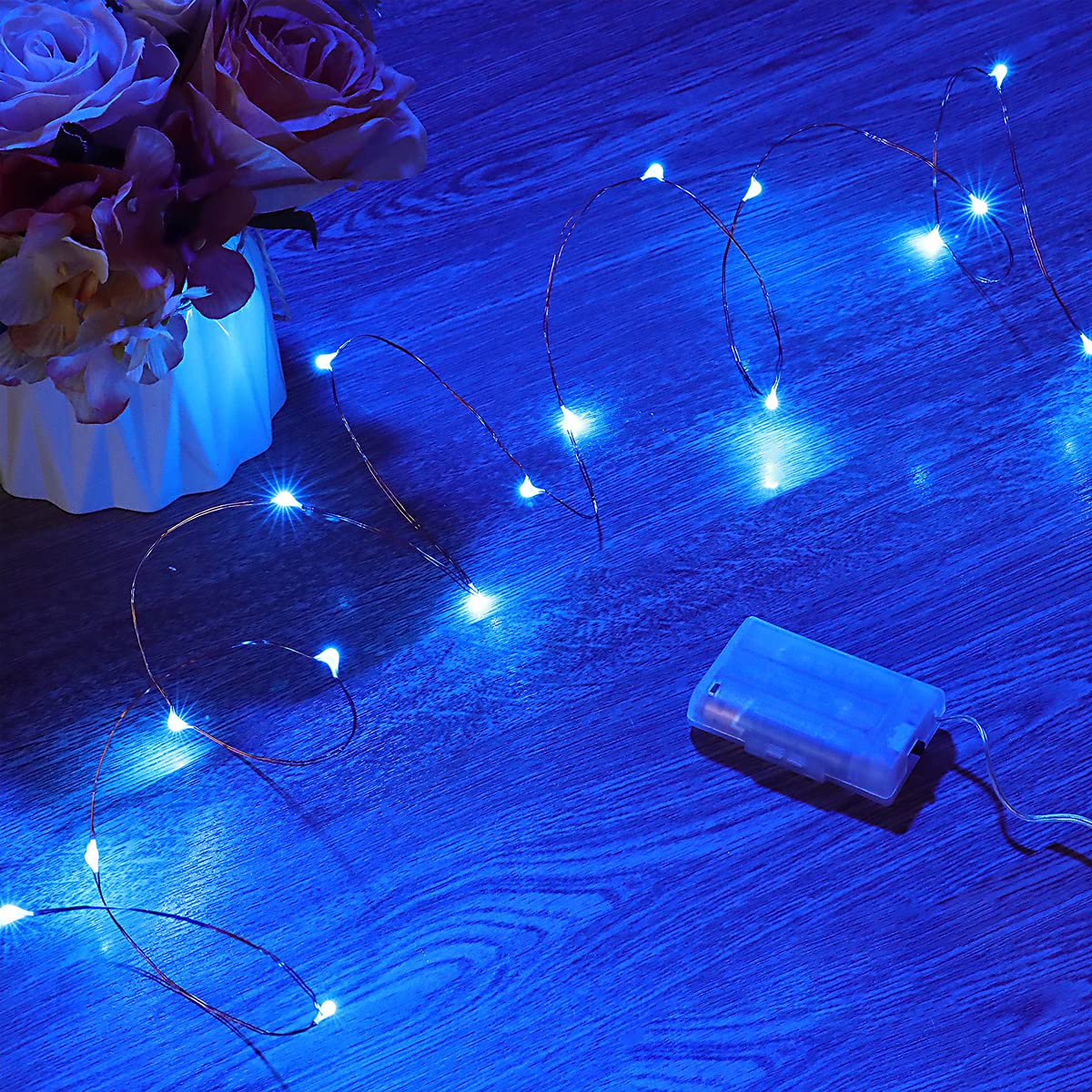 Battery Operated Fairy Lights - 2 Pack Mini 3*AAA Powered Copper Wire LED Starry String Lights for Bedroom, Christmas, Party & Home Decoration (5m/16ft Blue) | Perfect for Wedding, Garden, DIY Projects & Indoor/Outdoor Decor