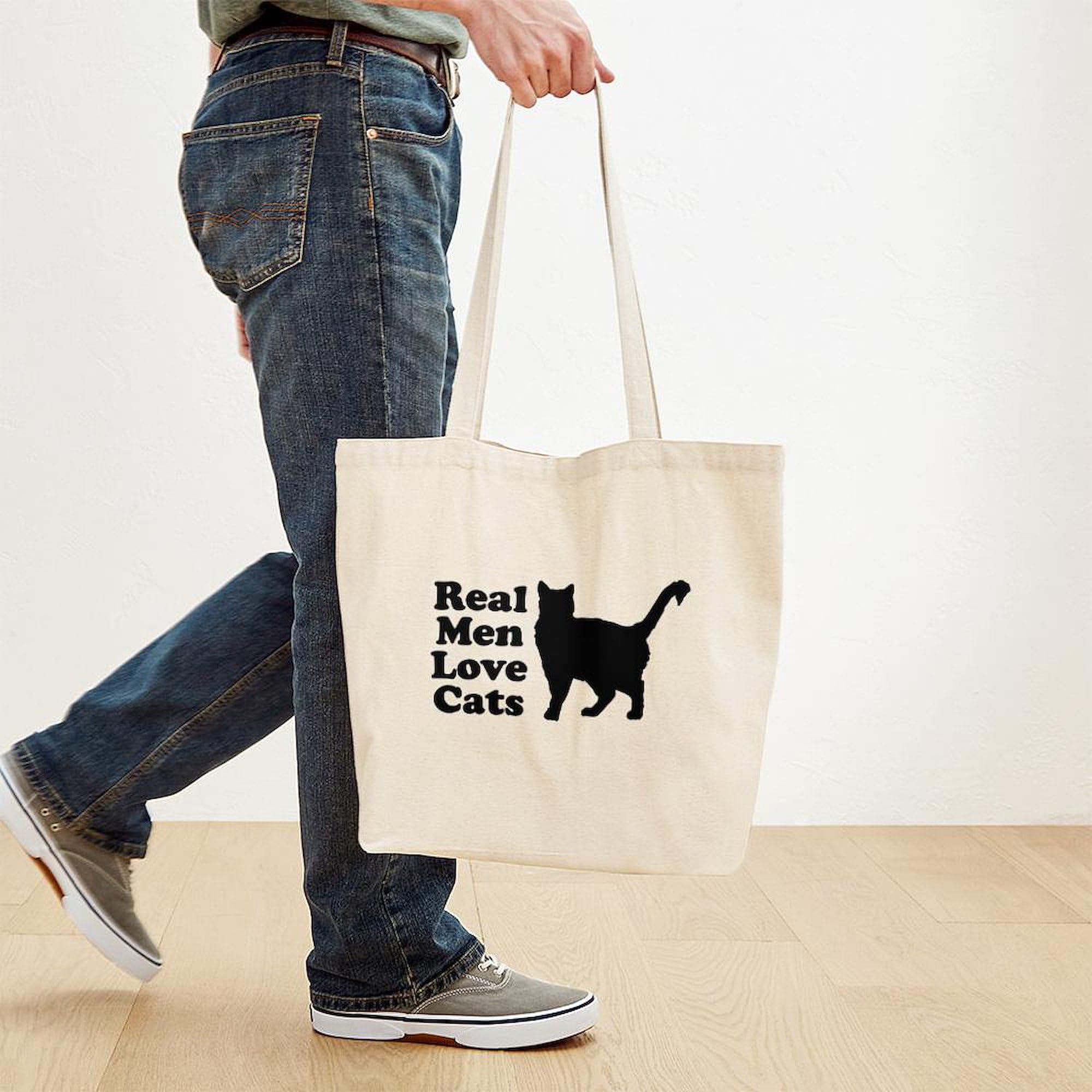 Real Men Love Cats Tote Bag - Natural Canvas Reusable Shopping Bag for Groceries, Beach & Everyday Use | Eco-Friendly Cotton Tote