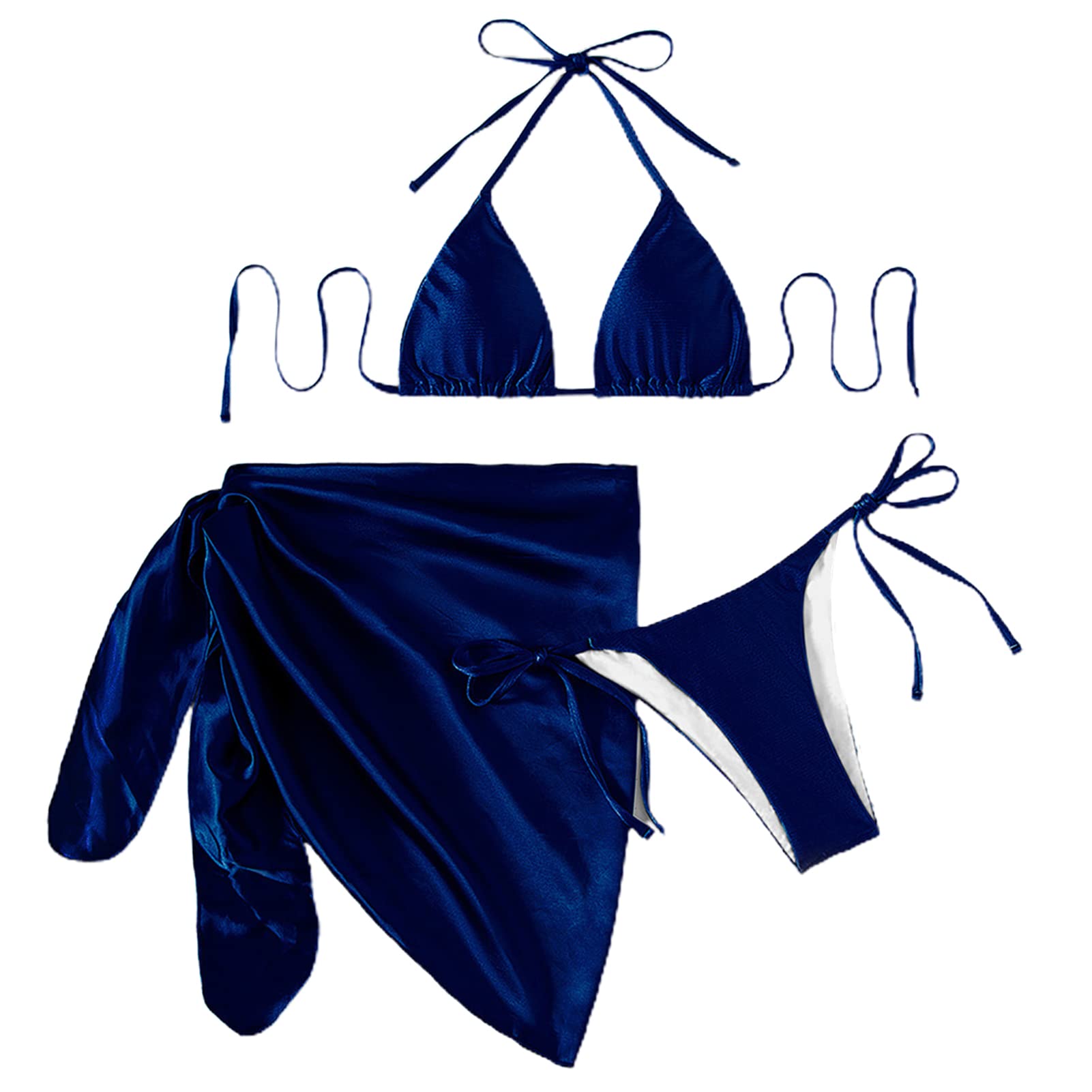 Unizhouxi 3 Piece Women's Solid Color Halter Neck Bikini Set - Smooth Summer Swimwear for Beach, Pool & Vacation - Navy Blue Size M | Perfect for Swimming, Sunbathing & Tropical Getaways