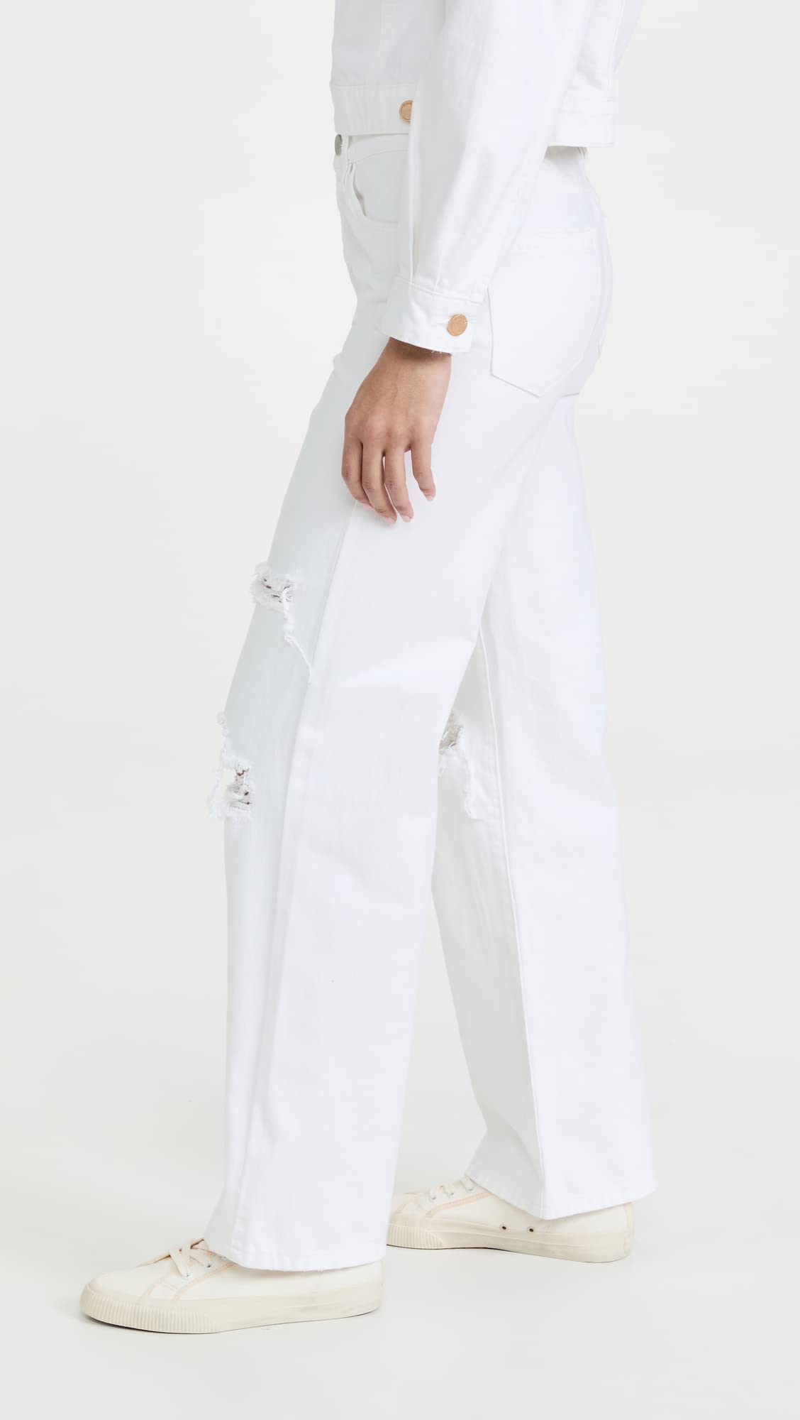 BLANKNYC Women's High Rise Ripped Knee Distressed White Jeans - Trendy Designer Denim Pants for Casual Outfits & Streetwear Fashion