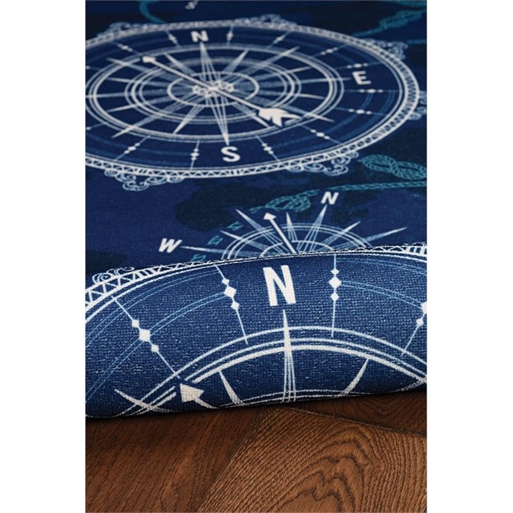 5'x7' Blue Washable Polyester Rug - Soft & Durable Transitional Style for Living Room, Bedroom & Office