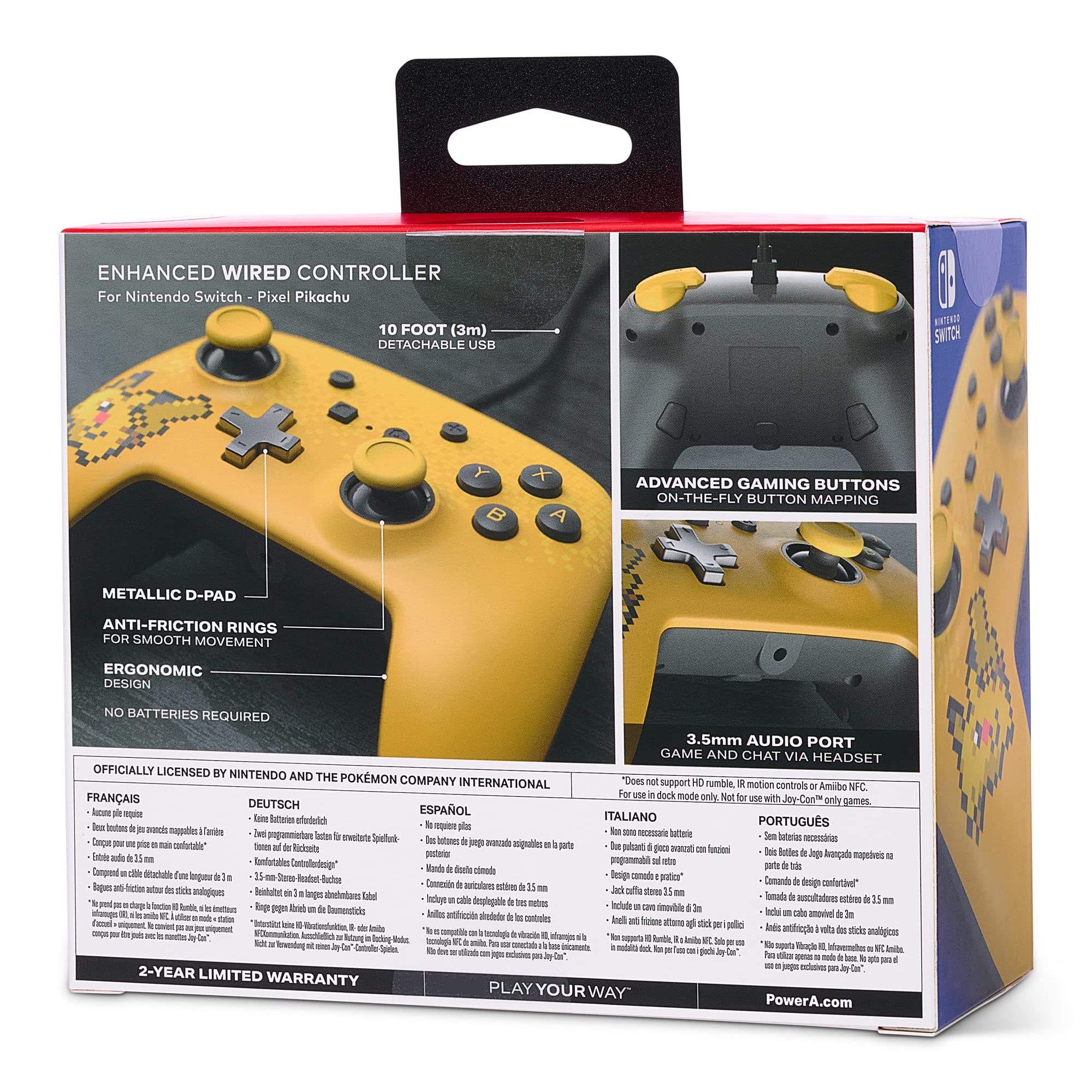 PowerA Pokemon Enhanced Wired Controller for Nintendo Switch - Pixel Pikachu Design, Ergonomic Gamepad with 10ft Cable, Wired Video Game Controller for Smash Bros, Mario Kart & Zelda - Perfect for Gaming Enthusiasts & Collectors