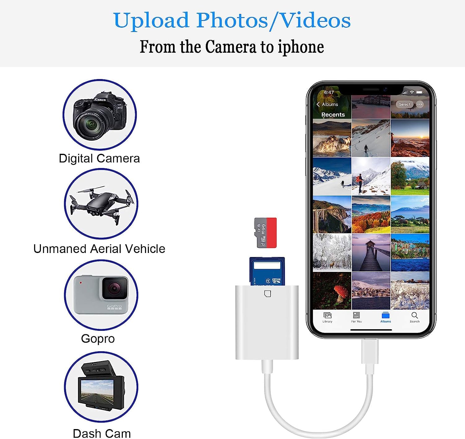 Apple MFi Certified Lightning to SD Card Reader for iPhone & iPad - Plug & Play SD Memory Card Adapter for iPhone 14/13/12/11/XS/XR/X/8/7 & iPad - Perfect for Viewing Trail Camera Photos & Transferring Files On The Go
