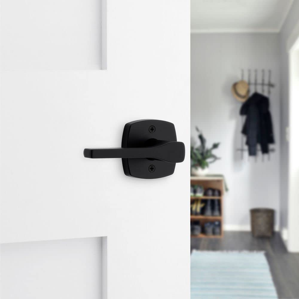 Kwikset Tripoli Lever Interior Door Handle - Reversible Non-Locking Matte Black with Microban Protection for Closet, Hallway & Bedroom Doors | Durable & Antimicrobial for High-Traffic Areas