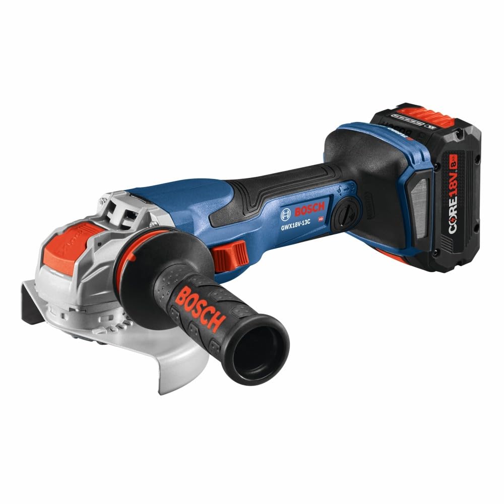 BOSCH GWX18V-13CB14 PROFACTOR™ 18V X-LOCK Cordless Angle Grinder Kit with CORE18V® 8Ah Battery - 5-6 Inch Cutting & Grinding Tool for Metal, Concrete & Tile | Professional Power Tool for Construction, Welding & DIY Projects