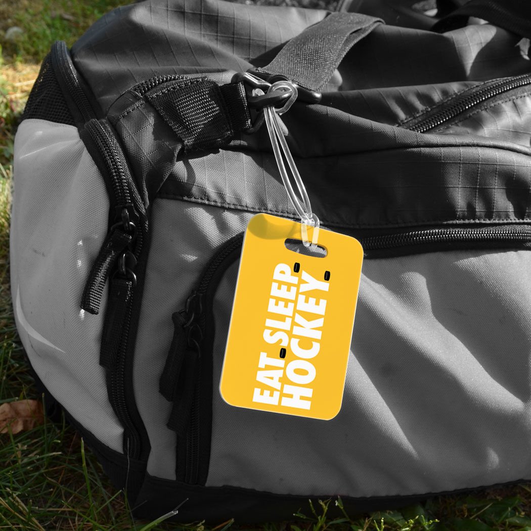 ChalkTalkSPORTS Hockey Luggage Tag & Bag Tag - Personalized Custom Info on Back - Medium Gold Hockey Accessories - Perfect for Travel, Tournaments & Hockey Fan Gifts