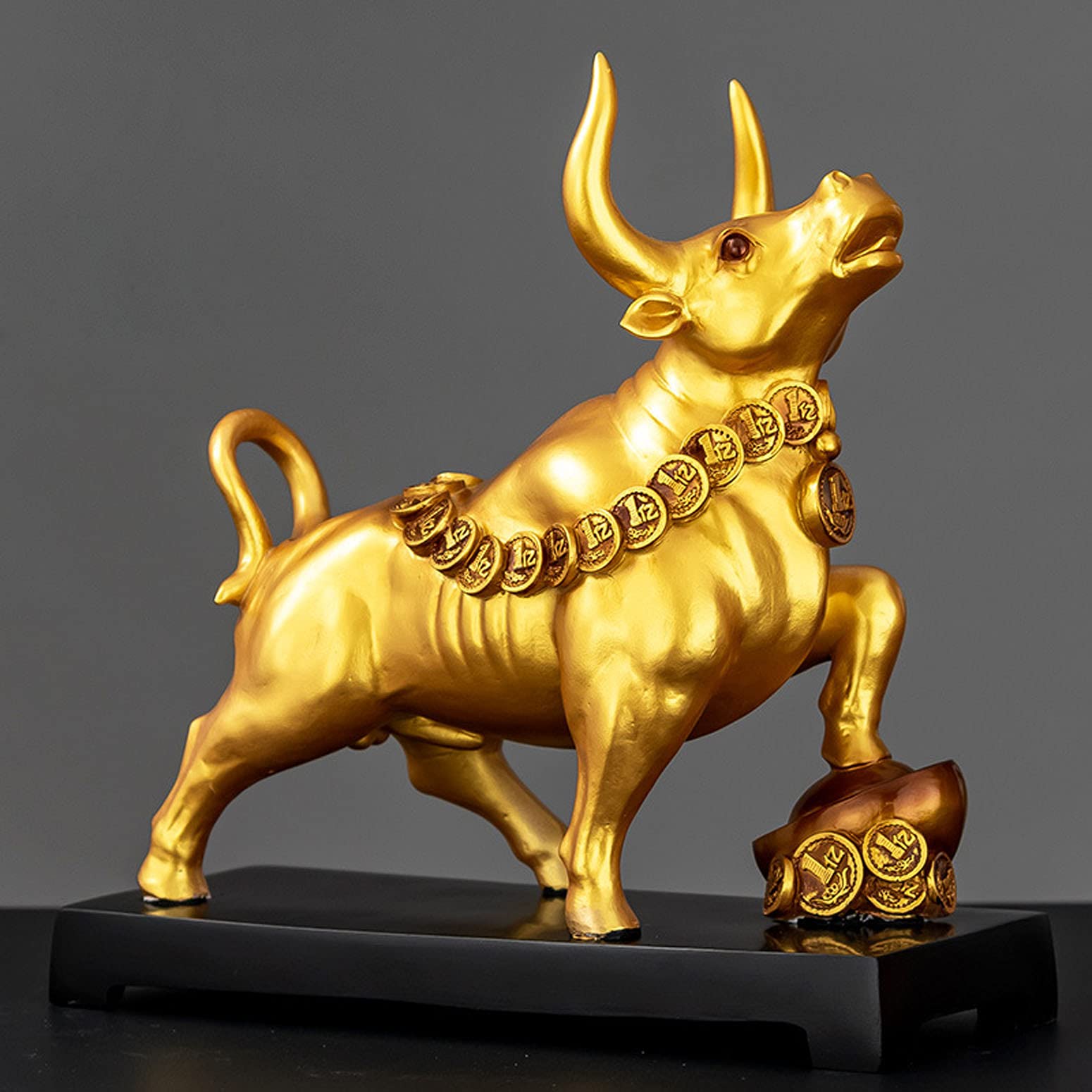 LGYKUMEG Bronze Bull Statue - Resin Bull & Bear Figurine for Home & Office Decor - 27 x 13 x 27cm - Perfect for Living Room, Bedroom, Study, Wine Cabinet & Office Art Collection - Feng Shui Wealth Symbol & Gift Idea