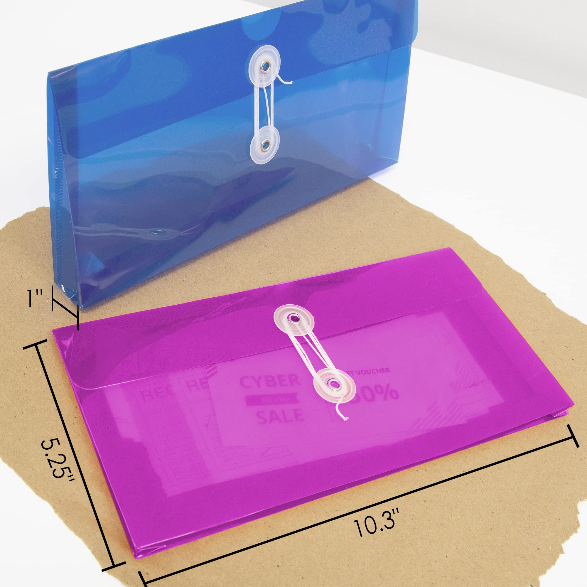 BAZIC Plastic Envelope Poly Envelopes - Coupon Size Check File Folders for Bills & Receipts with String Closure - Home & Office Supplies (3/Pack, 144-Packs) - Perfect for Organizing Documents, Coupons, and Financial Records