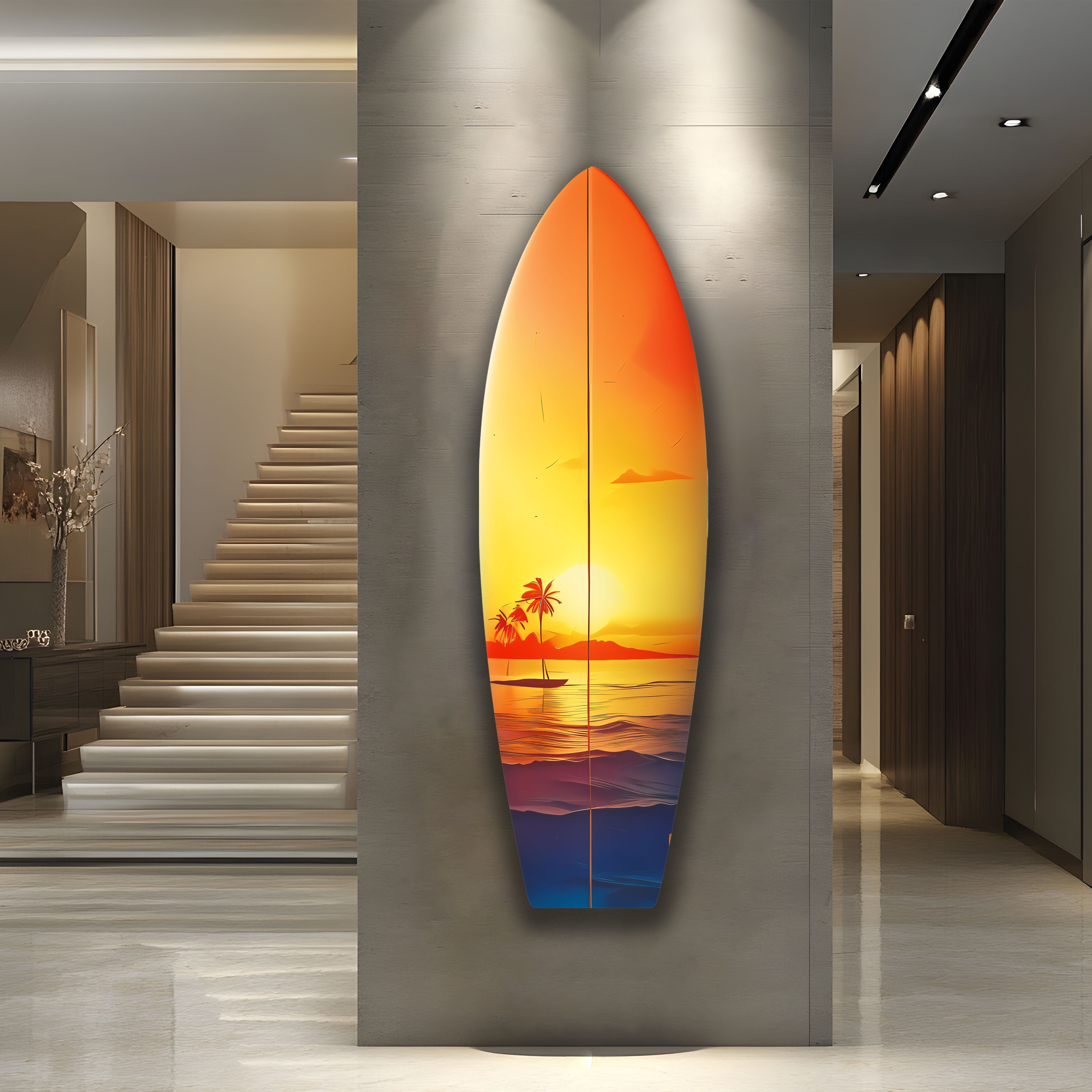 Beauty Sunset Surfboard Wall Art - Ocean Themed Decor for Beach House, Living Room, Bedroom & Office - Perfect Coastal Home Decor Gift