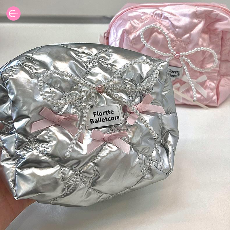 FLORTTE Little Bow Series Makeup Bag - Cute Cosmetic Pouch for Travel, Gym & Daily Essentials | Perfect for Women & Girls