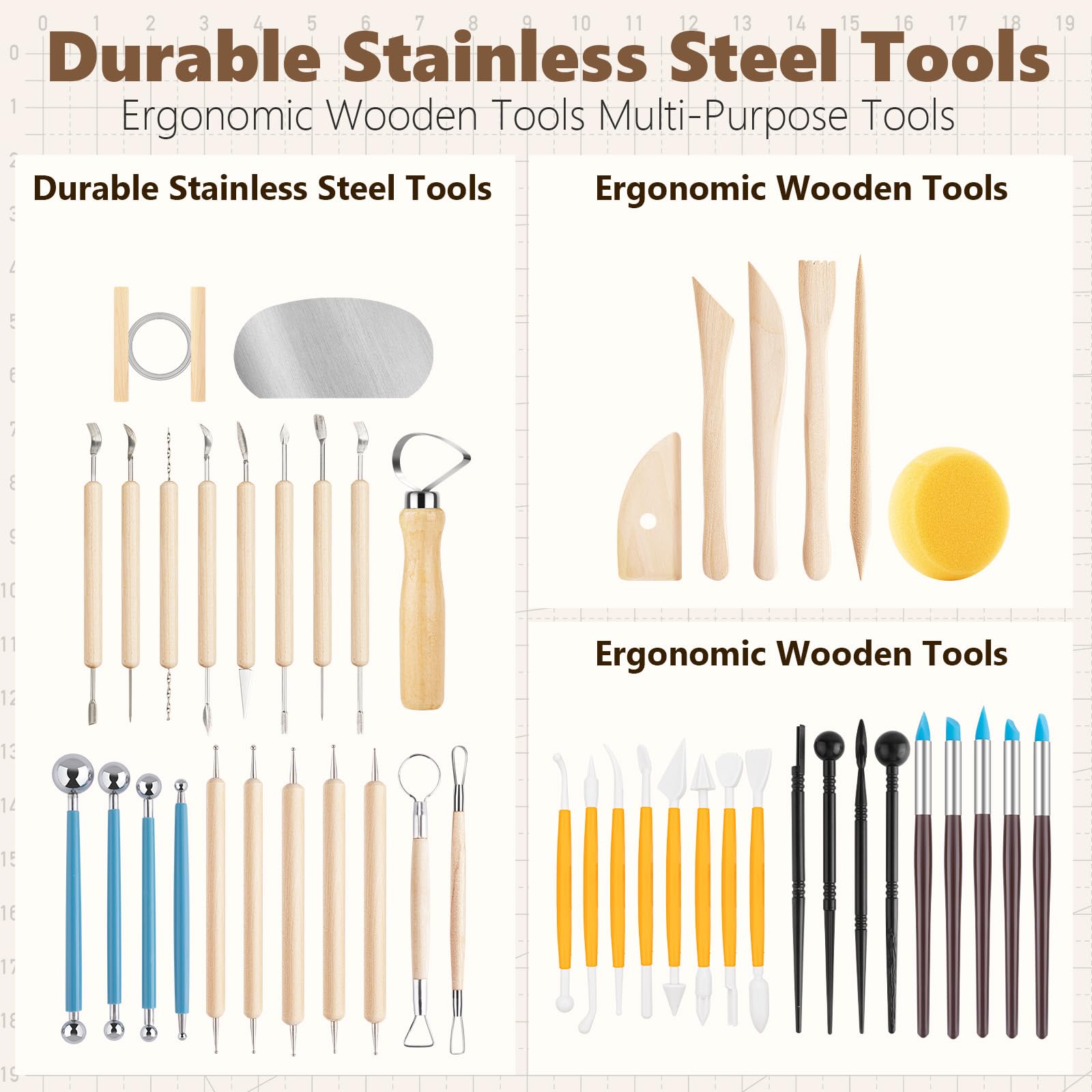 48PCS Pottery Sculpting Tools Kit - Professional Clay Carving & Ceramic Modeling Tools for Pottery Kiln, Polymer Clay Trimming - Perfect for Beginners, Adults & Artists - Great for DIY Crafts, Home Decor & Pottery Classes