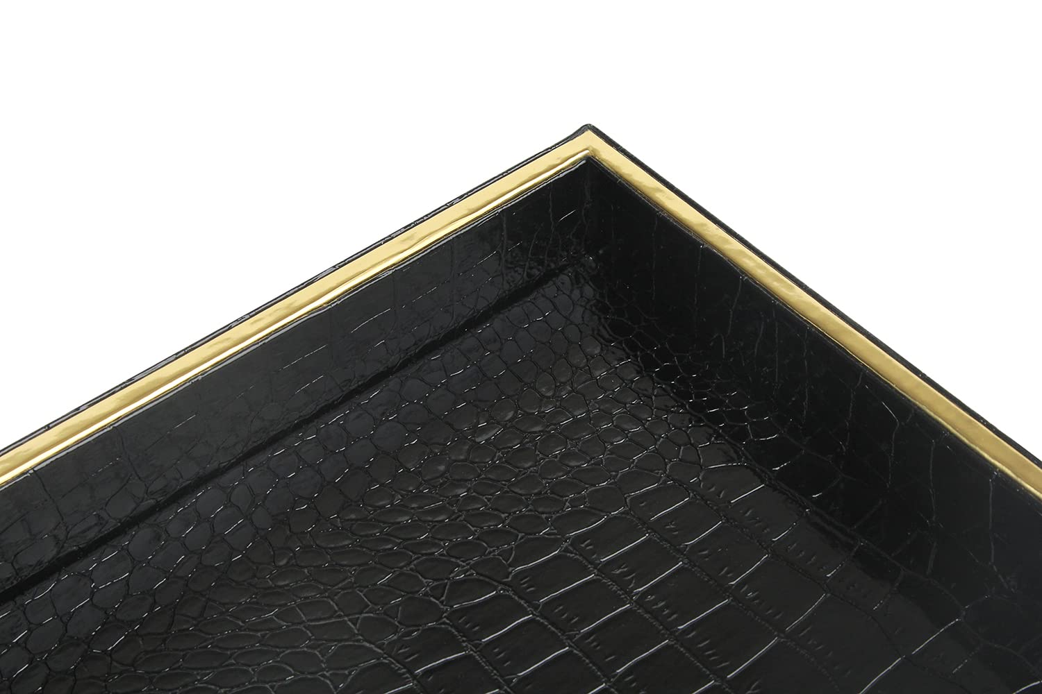 Premium Faux Leather Vanity Tray - Elegant Desktop & Dresser Organizer for Jewelry, Perfume, Keys | Decorative Catchall Tray for Bathroom, Nightstand, Office & Home Decor (Black Crocodile Pattern)