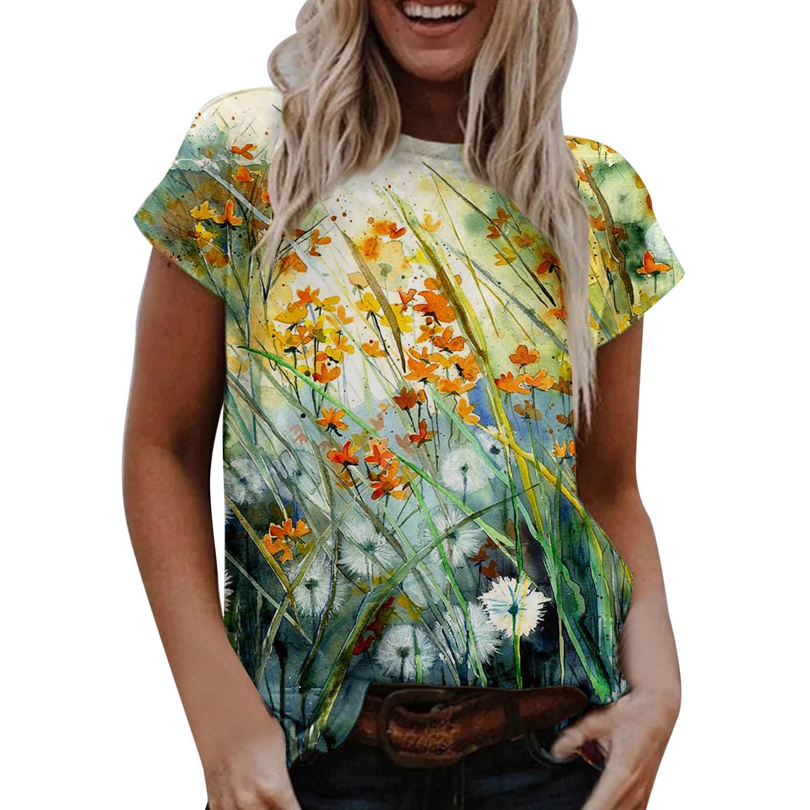 Sexy Cute Summer Tops for Women - Plus Size O-Neck Printed Short Sleeve T-Shirt - Casual Blouse for Beach, Party & Everyday Wear