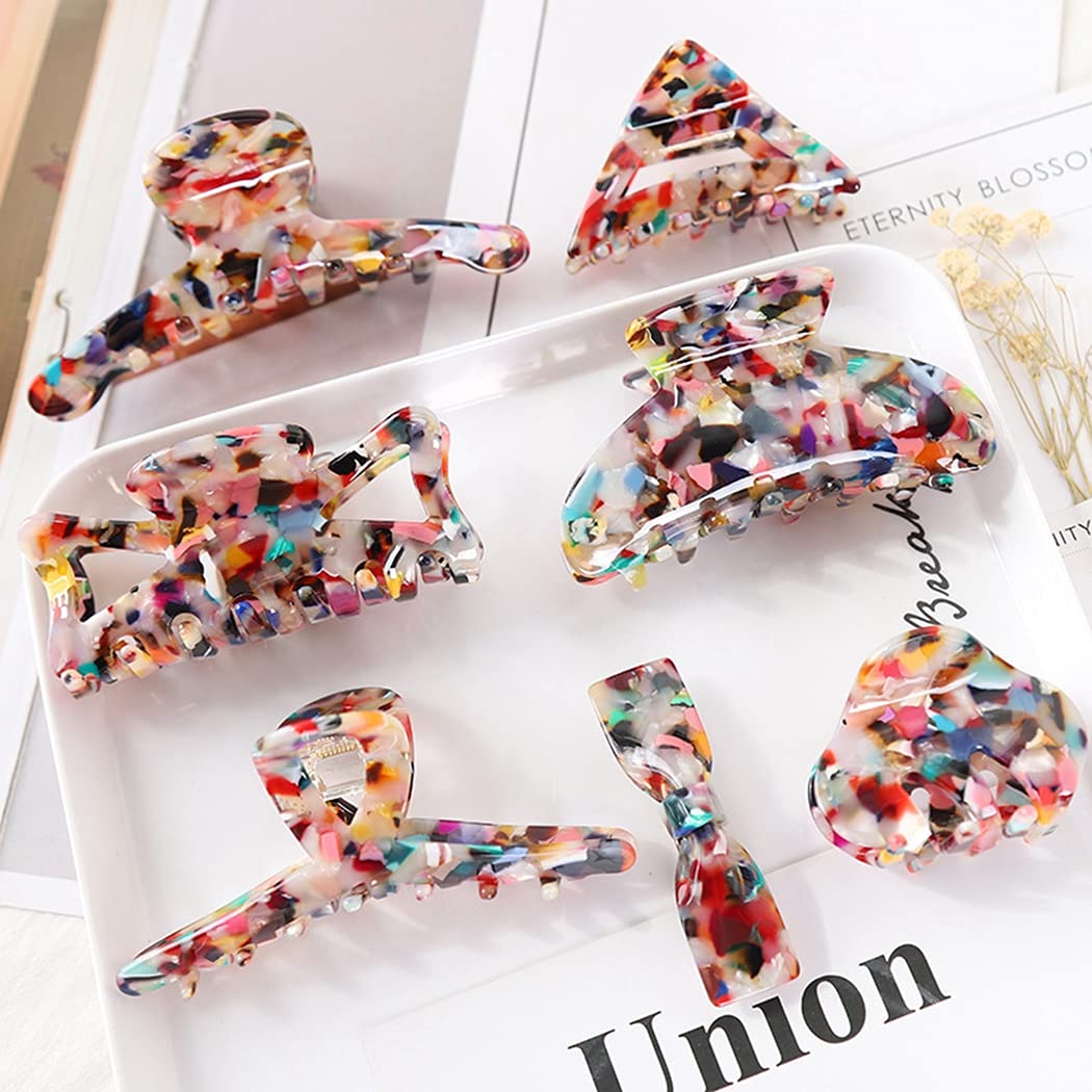 Stylish COSYOO Acetate Hair Claw Clips Set of 7 - Large Non-Slip Strong Hold Barrettes with Interlocking Teeth for Ponytails, Updos & Everyday Hairstyles | Perfect for Work, Gym & Special Occasions