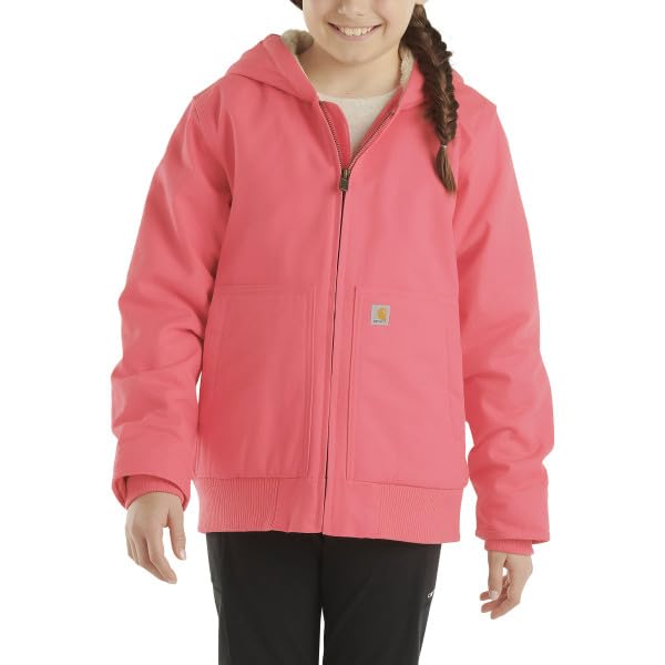 Carhartt Girls' Insulated Zip-Front Canvas Hooded Jacket - Warm Winter Coat for Outdoor Play & School Activities