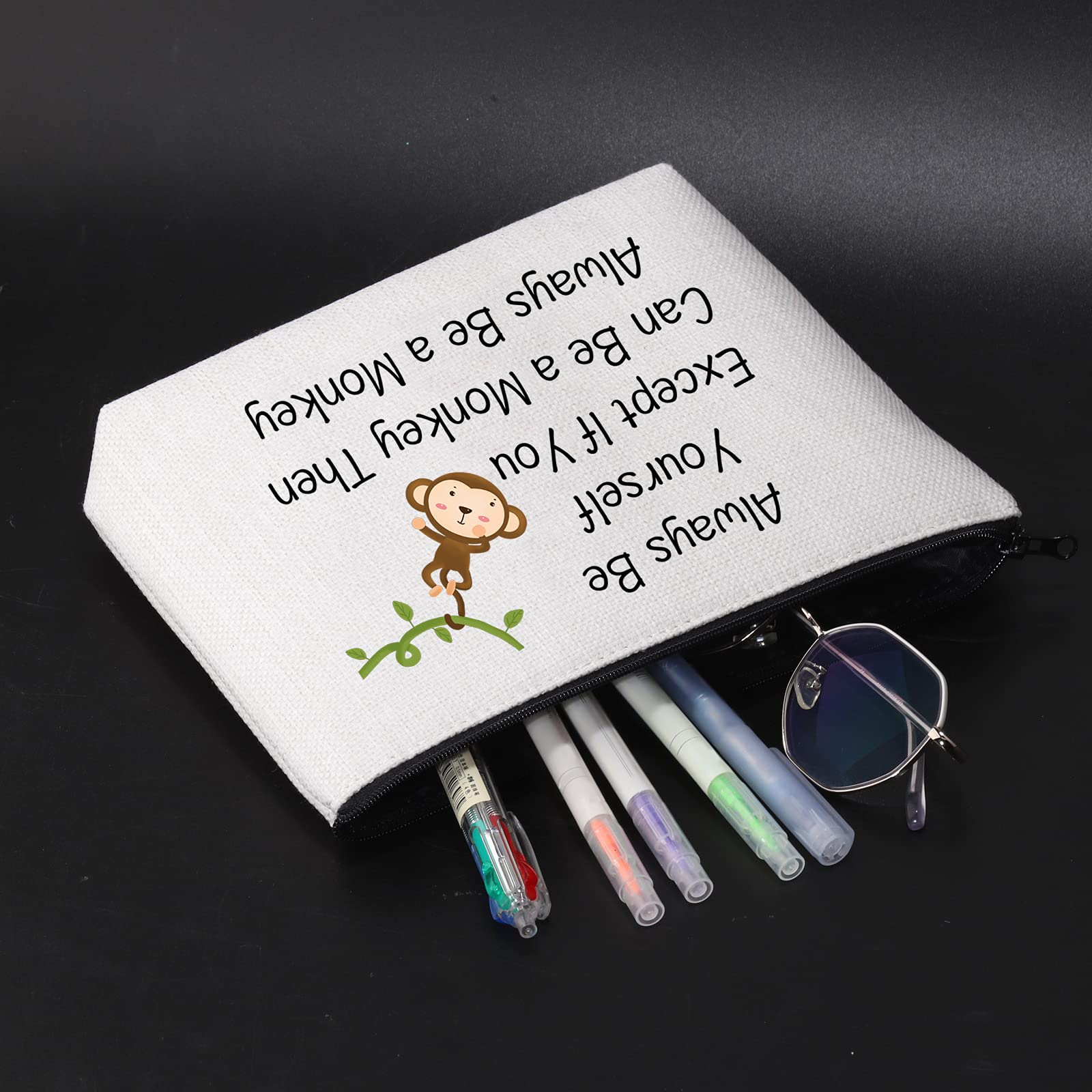 JNIAP Monkey Lover Gift - Be Yourself Except If Be A Monkey Makeup Bag, Travel Toiletry Cosmetic Zipper Pouch for Women - Perfect for Travel, Gym & Daily Essentials Organization (Monkey Print)