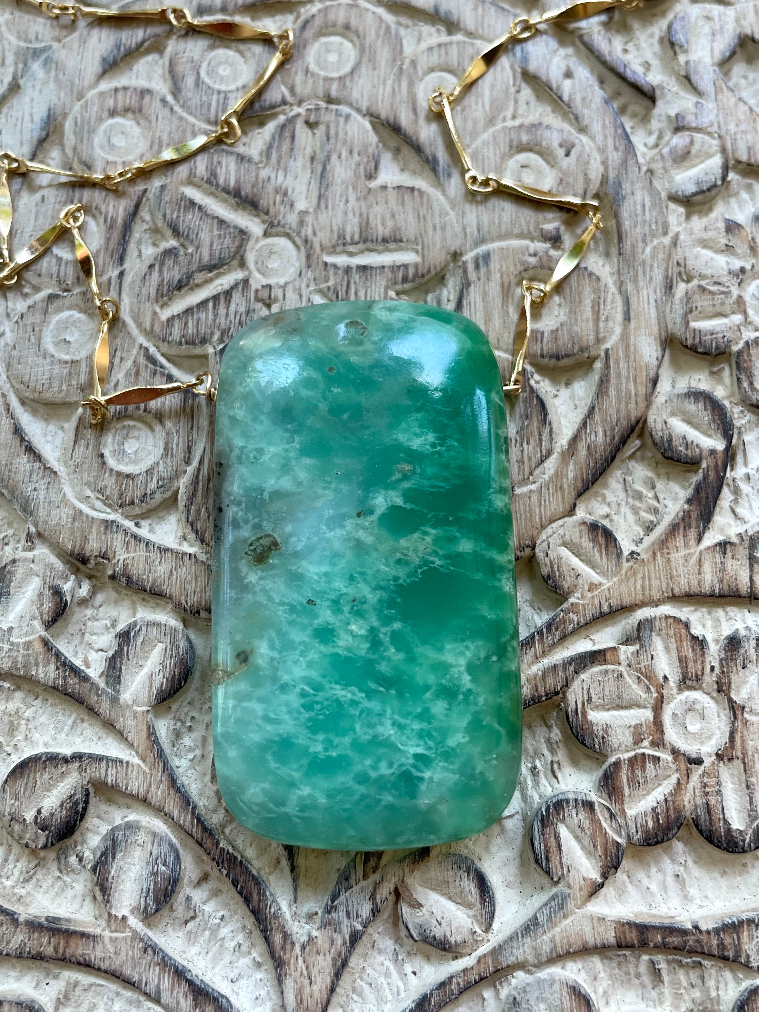 Extra Large Chrysoprase Crystal Necklace - 18