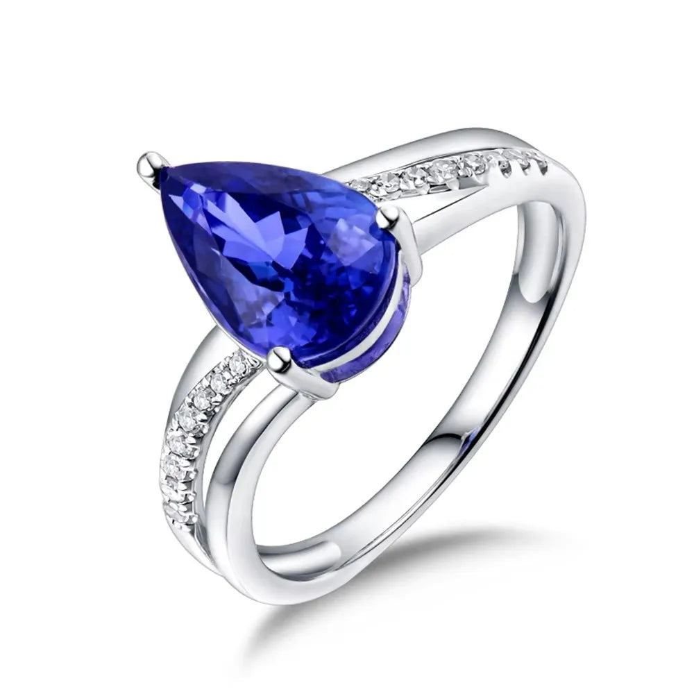 Natural Tanzanite Pear Cut Ring 18K White Gold - Elegant Wedding & Engagement Jewelry for Women - Perfect for Bridal, Anniversary & Special Occasions
