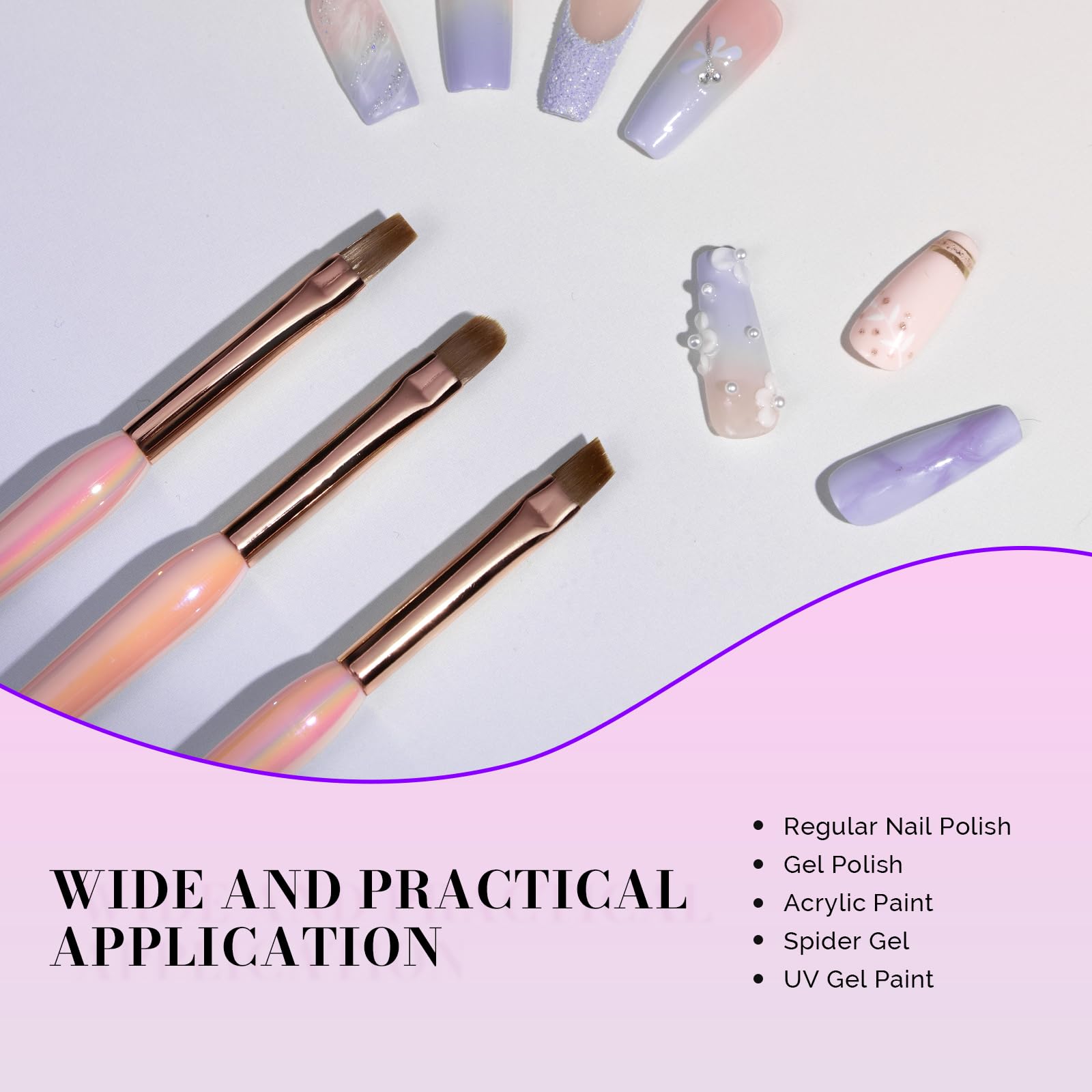 MelodySusie 3Pcs Professional Nail Art Clean Up Brushes Set - Flat, Oval & Angled Gel Nail Brushes for Precise Nail Design, Polish Correction & Cuticle Cleaning | Perfect for DIY Manicures, Gel Application & Nail Art Enthusiasts