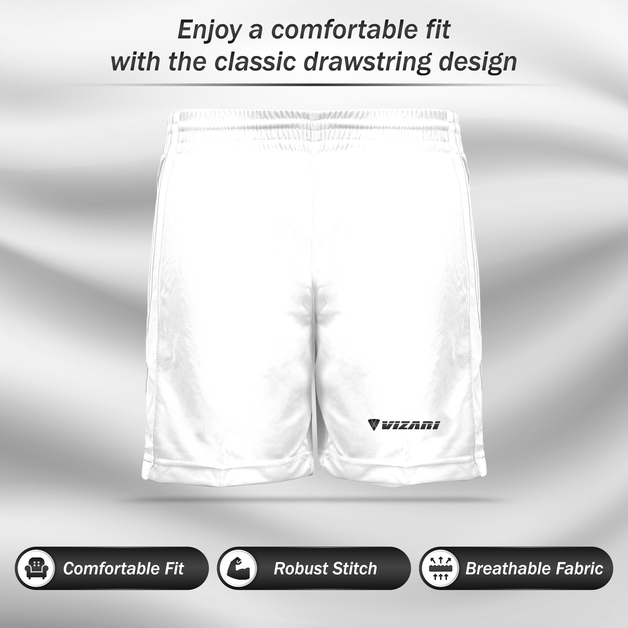 Vizari Men's & Women's Athletic Shorts - Lightweight Breathable Polyester Soccer Shorts for Running, Gym, Workout & Sports | Perfect for Training, Jogging & Outdoor Activities