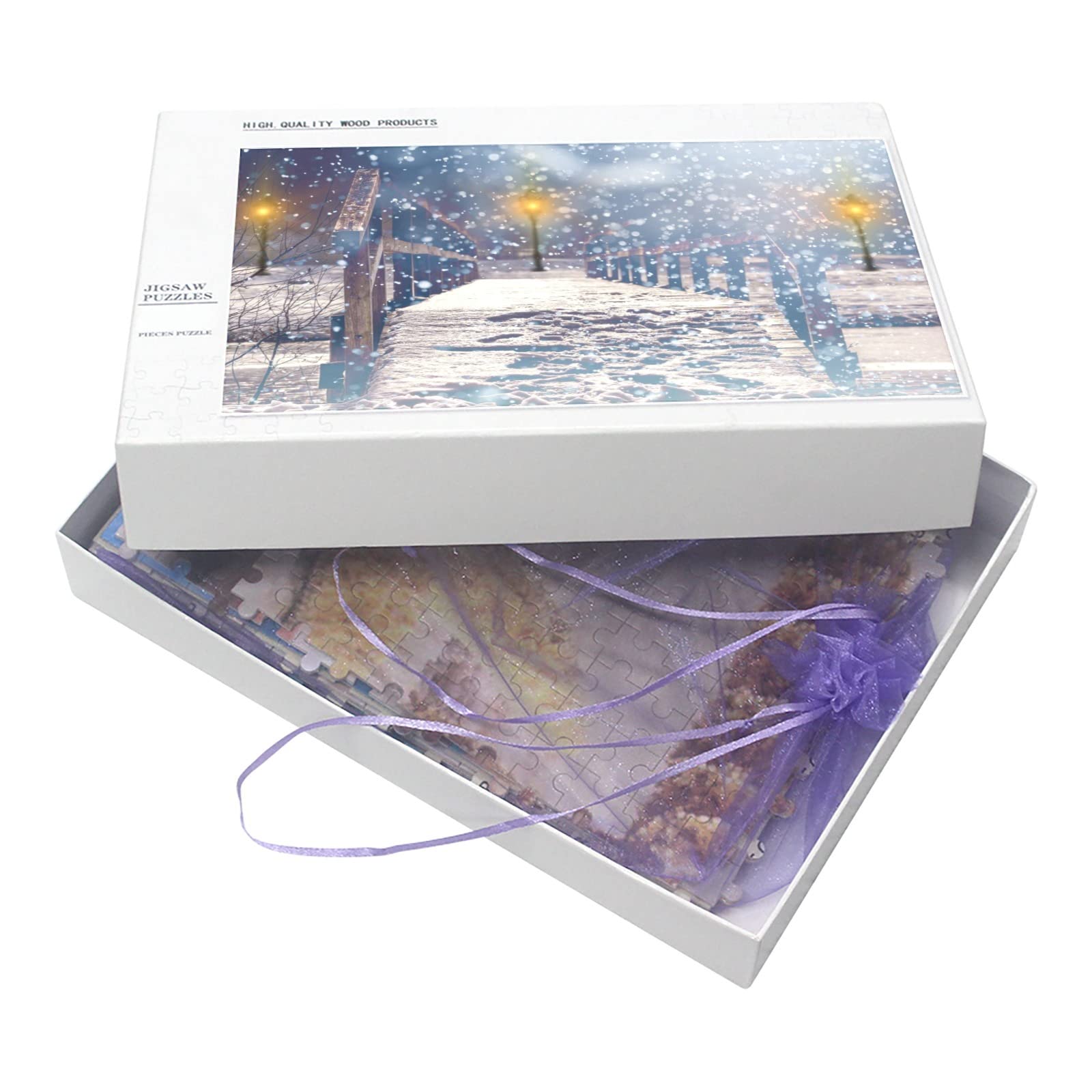 Premium 1314-Piece Wooden Jigsaw Puzzle - Winter City Bridge with Snow Park & Street Lamps (75x50cm) | Challenging Adult Puzzle for Relaxation & Home Decor | Perfect Gift for Puzzle Lovers & Christmas Present