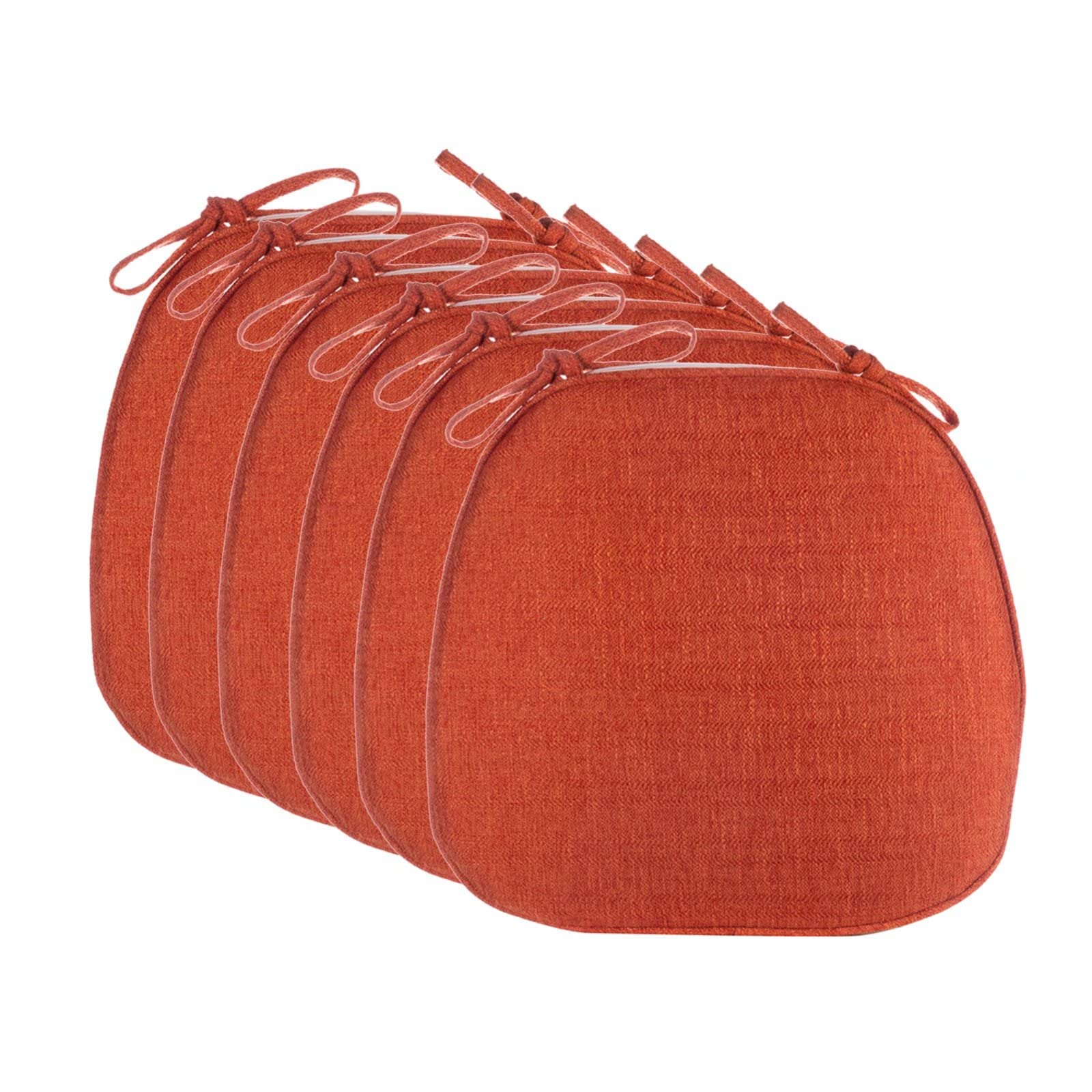 6-Pack Washable Non-Slip Dining Chair Cushions - Removable Seat Cushions with Anti-Slip Bottom in Orange - Perfect for Kitchen, Dining Room, and Office Chairs