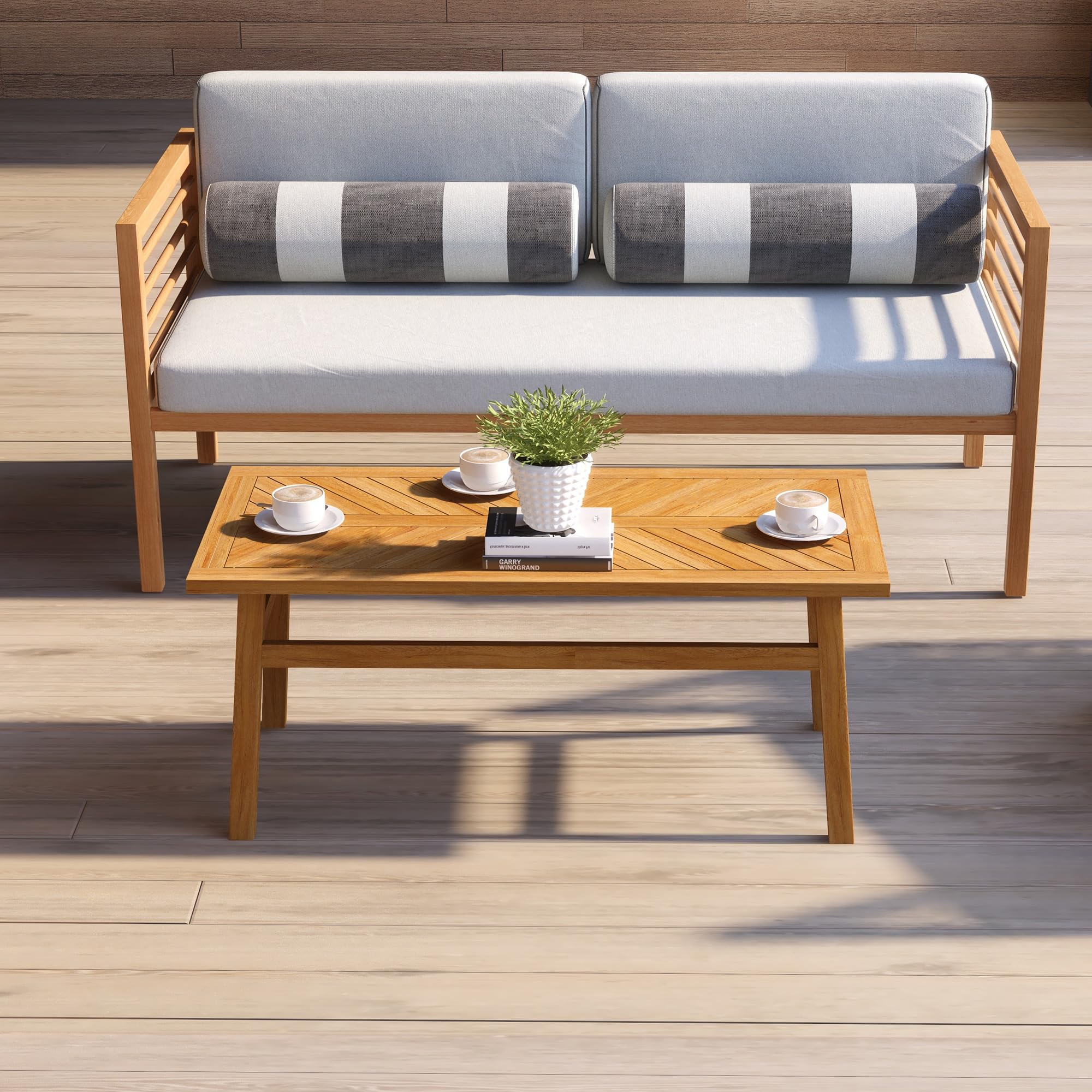 Outsunny Rustic Acacia Wood Outdoor Coffee Table - Weather-Resistant Patio Side Table for Garden, Backyard, Balcony & Deck - Perfect for Outdoor Entertaining & Relaxation