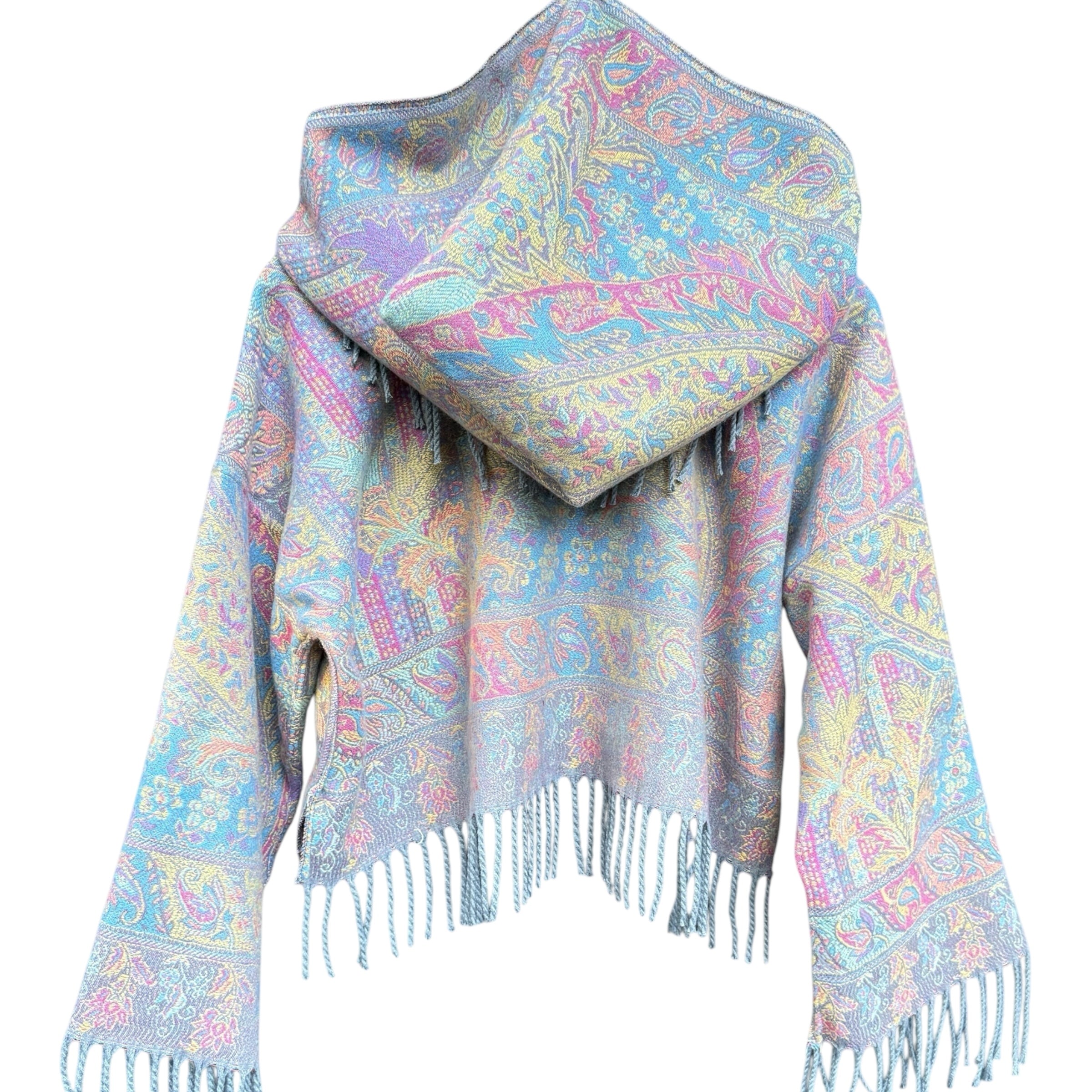 Vintage Blue Plush Pashmina Long Sleeve Crop Top - Soft & Cozy Women's Fashion for Fall/Winter, Perfect for Casual Outings & Date Nights