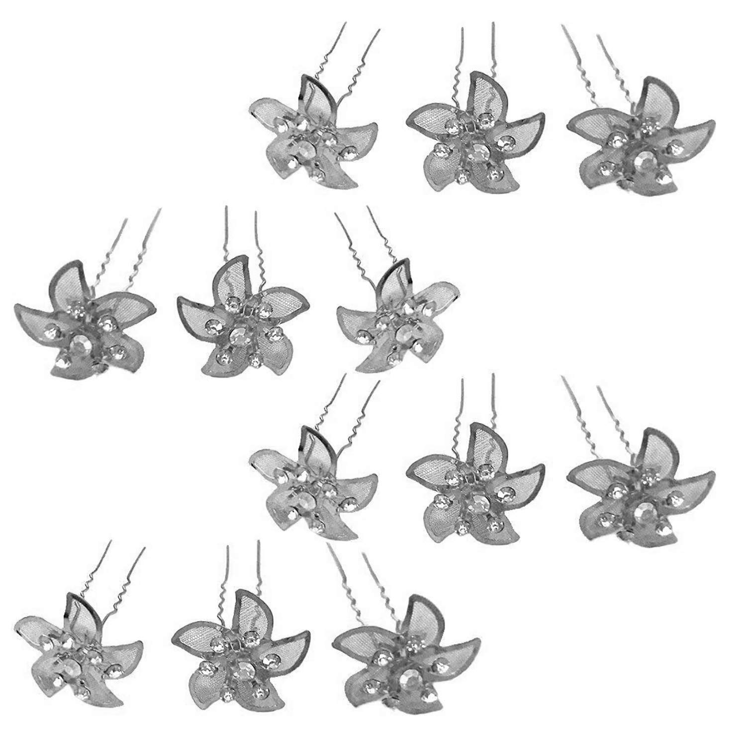 Elegant Silver Alloy Hair Pins for Women - 12-Piece Hair Accessory Set (20g) | Perfect for Weddings, Parties & Everyday Hairstyling