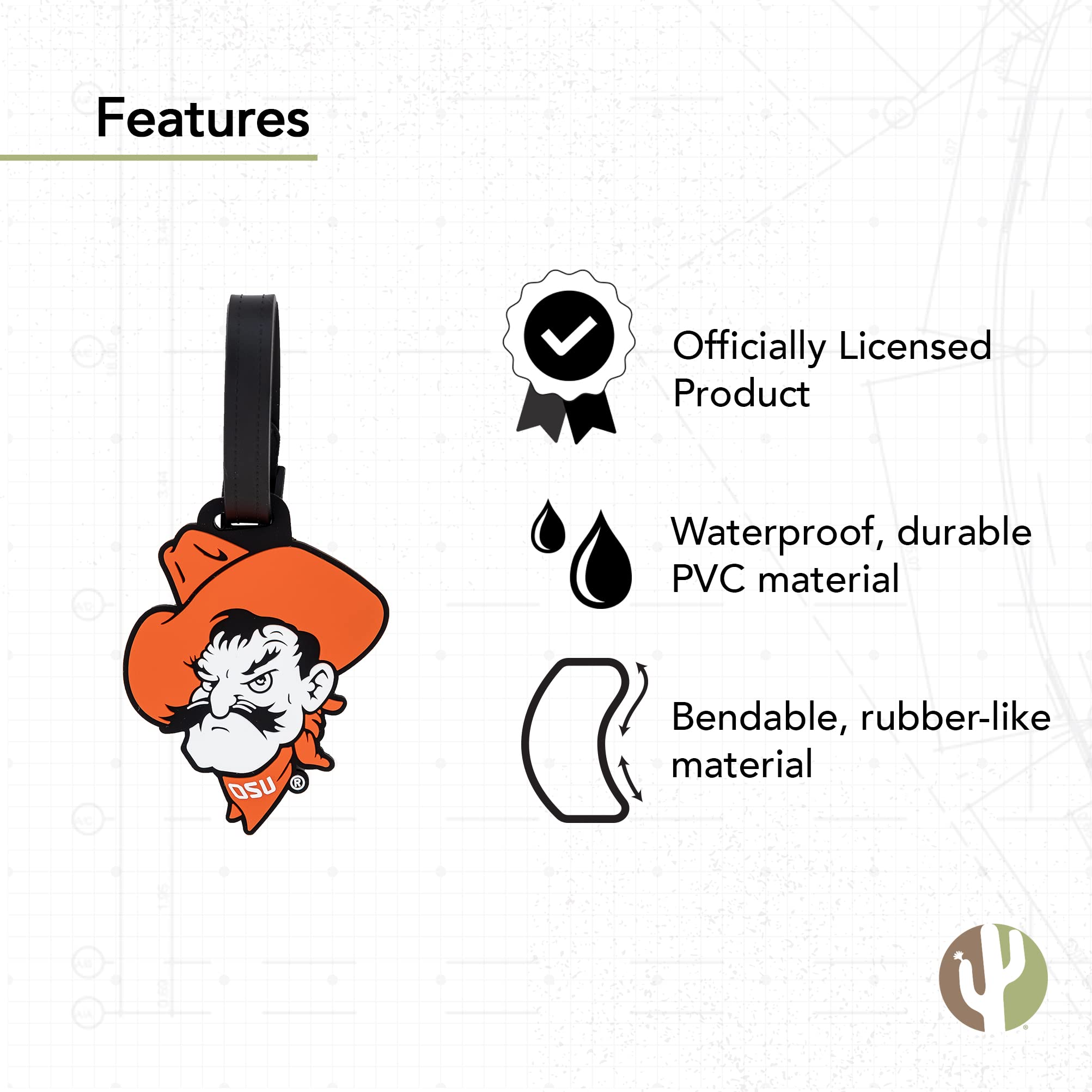 Oklahoma State University OSU Cowboys PVC Luggage Tag - Desert Cactus Design A | Durable Travel Bag Tag for Suitcases, Backpacks & College Accessories