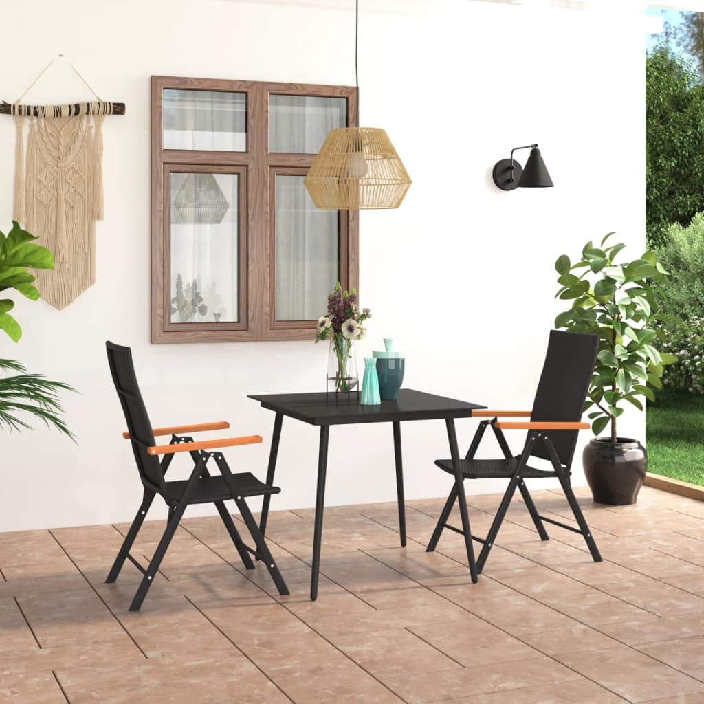 imasay 3-Piece Patio Dining Set - Black & Brown Steel Frame with Tempered Glass Tabletop - Outdoor Bistro Furniture for Garden, Deck, Balcony, Backyard & Poolside - Weather-Resistant Conversation Set for Dining & Relaxing