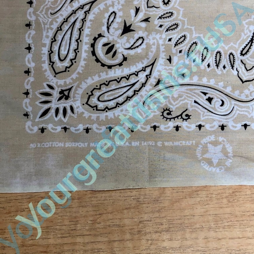 Vintage 1980s Retro Bandana Scarf - Tan White Black Checkered Pattern - Unisex Fashion Accessory for Western Outfits, Music Festivals & Biker Style